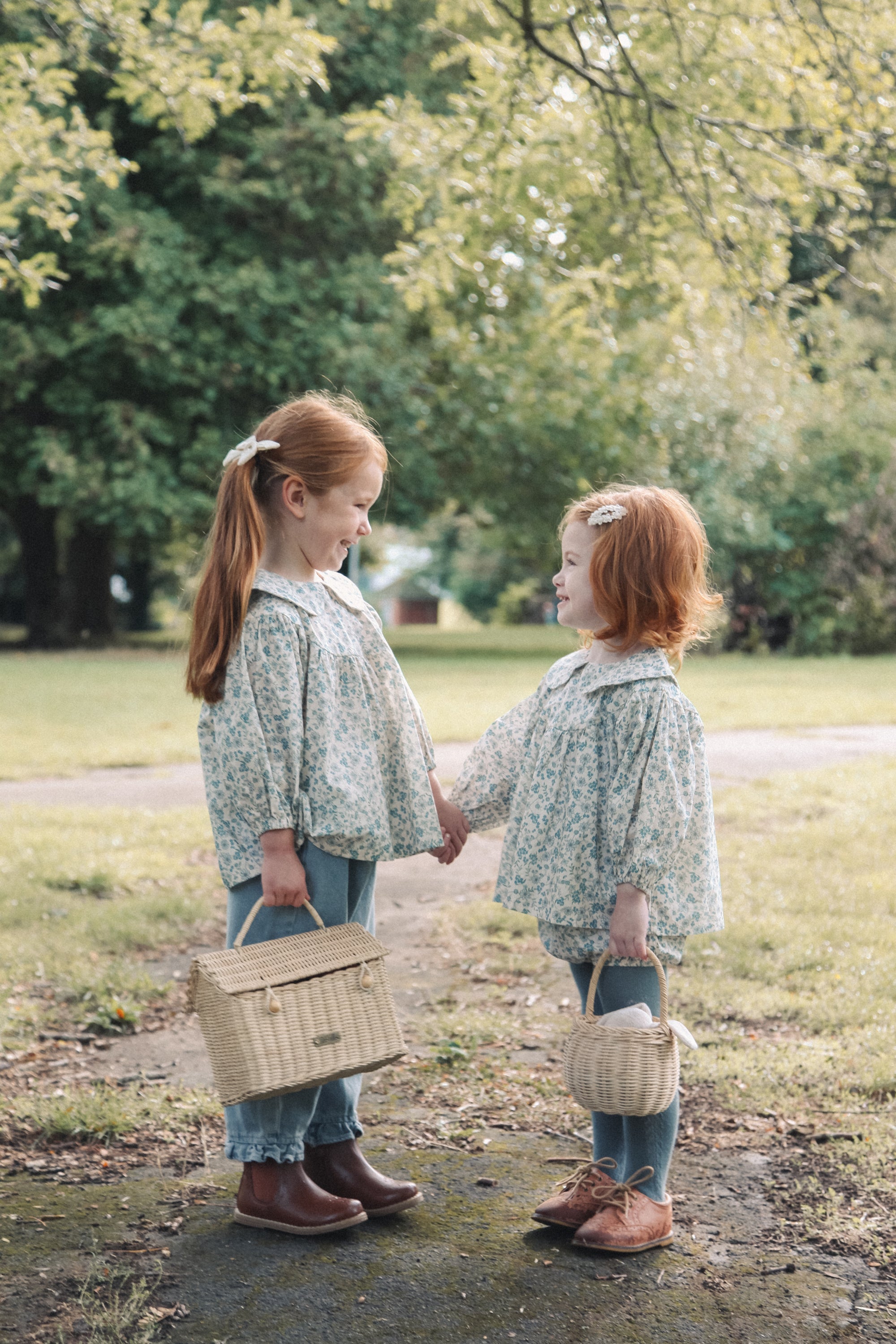 Winter/Blue Puff Sleeve Blouse & Bloomer Set