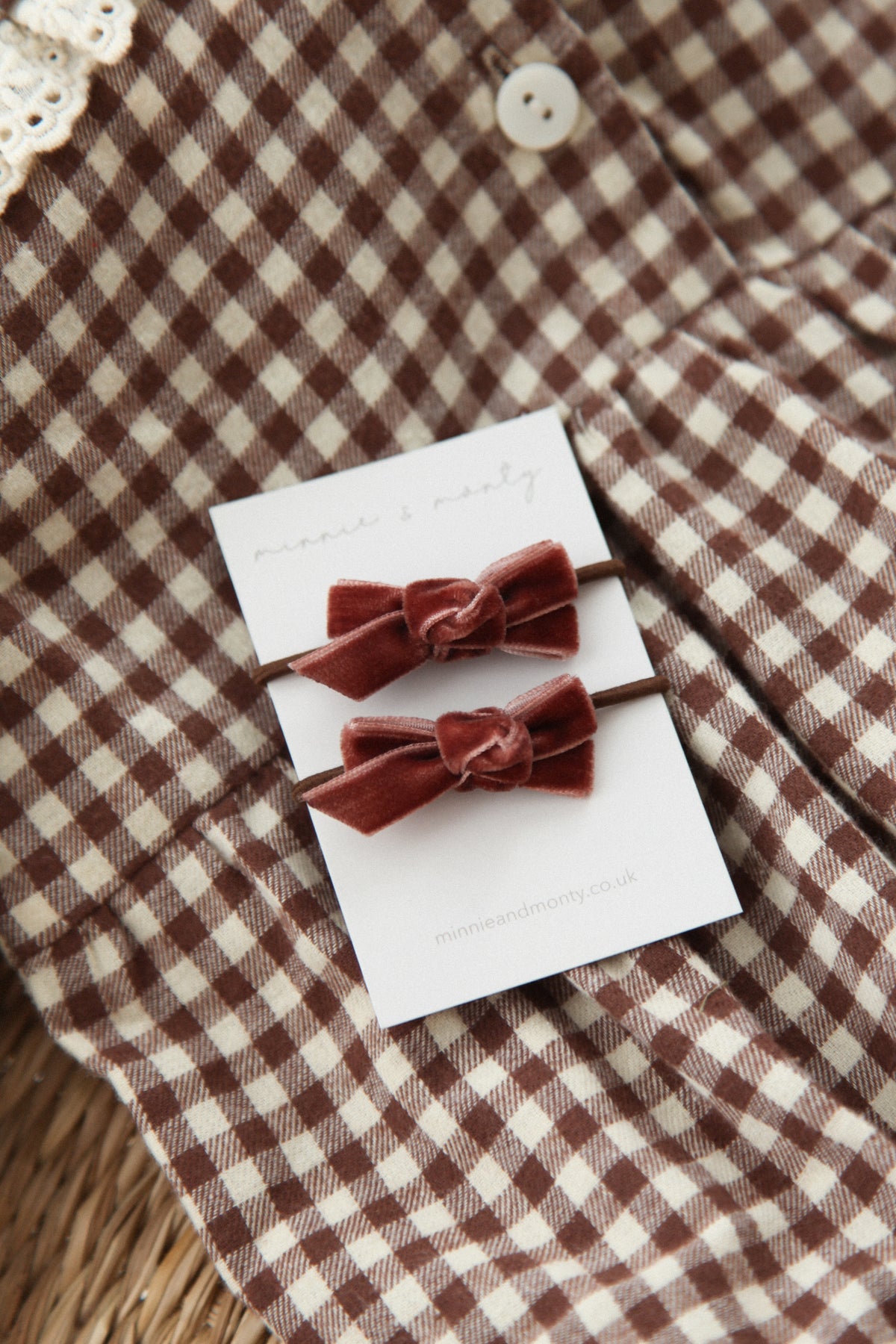 Mocha Velvet Mini Bow Hairbands (2 pack)