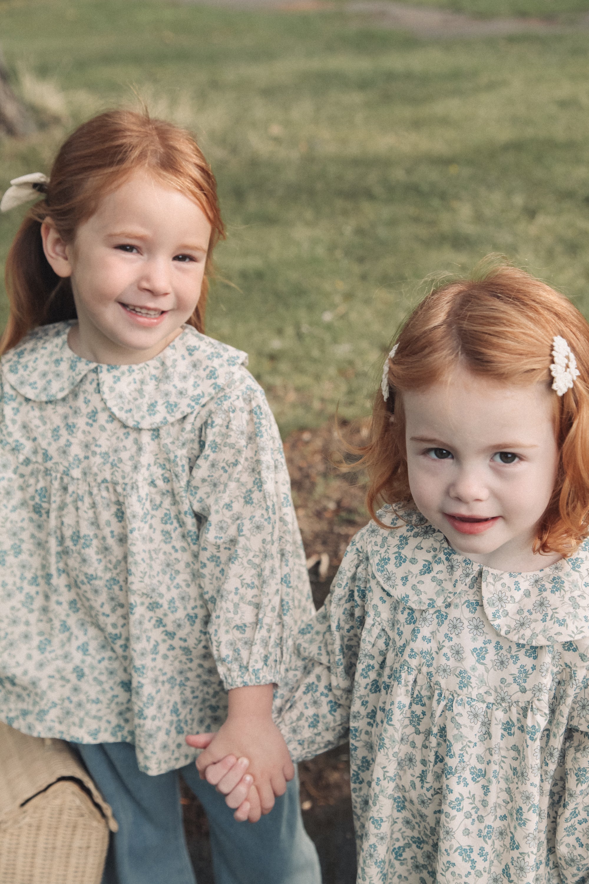 Blue/Floral Puff Sleeve Blouse