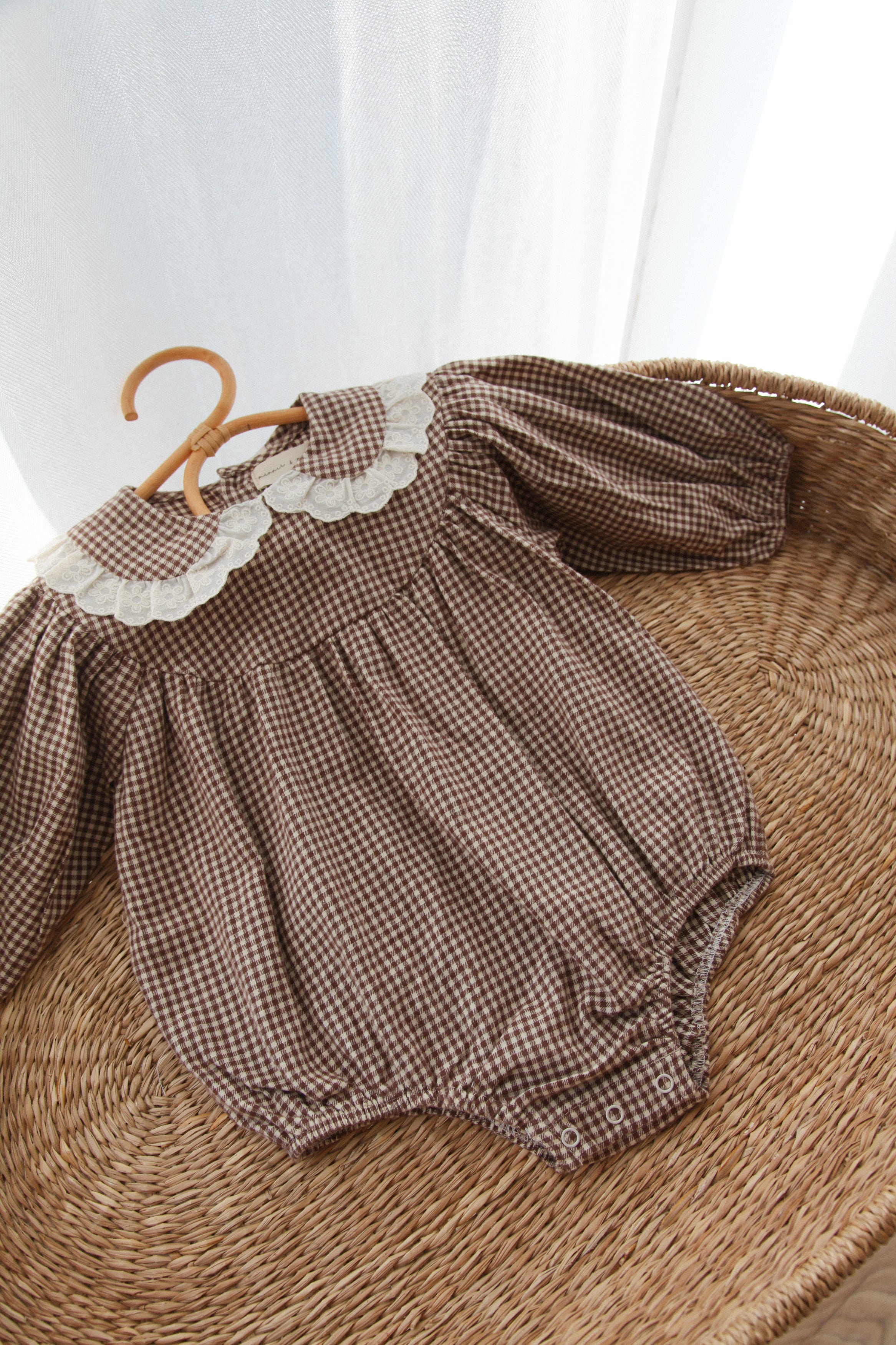 Brown/Gingham Frill Collar Romper