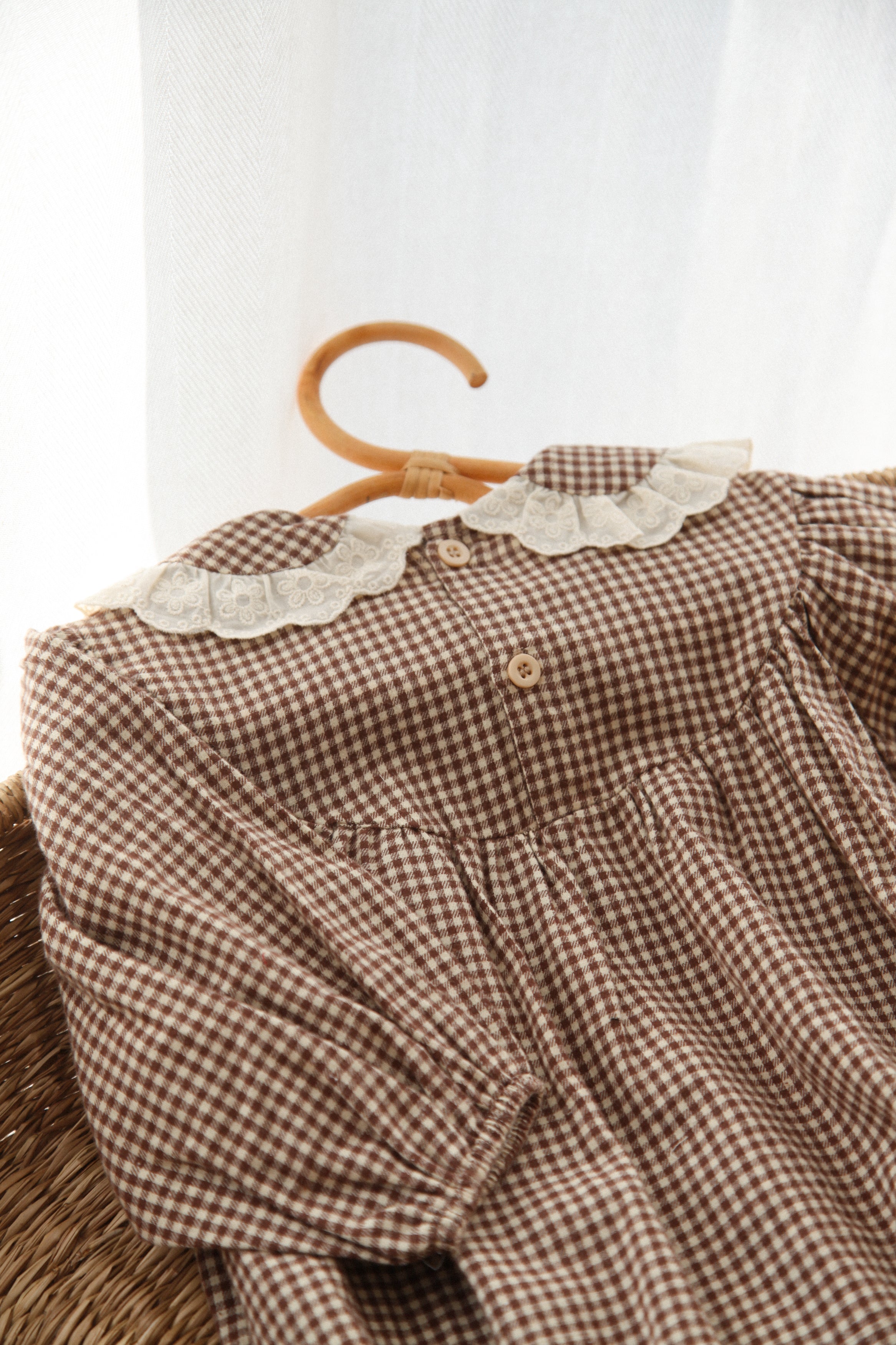 Brown/Gingham Frill Collar Romper