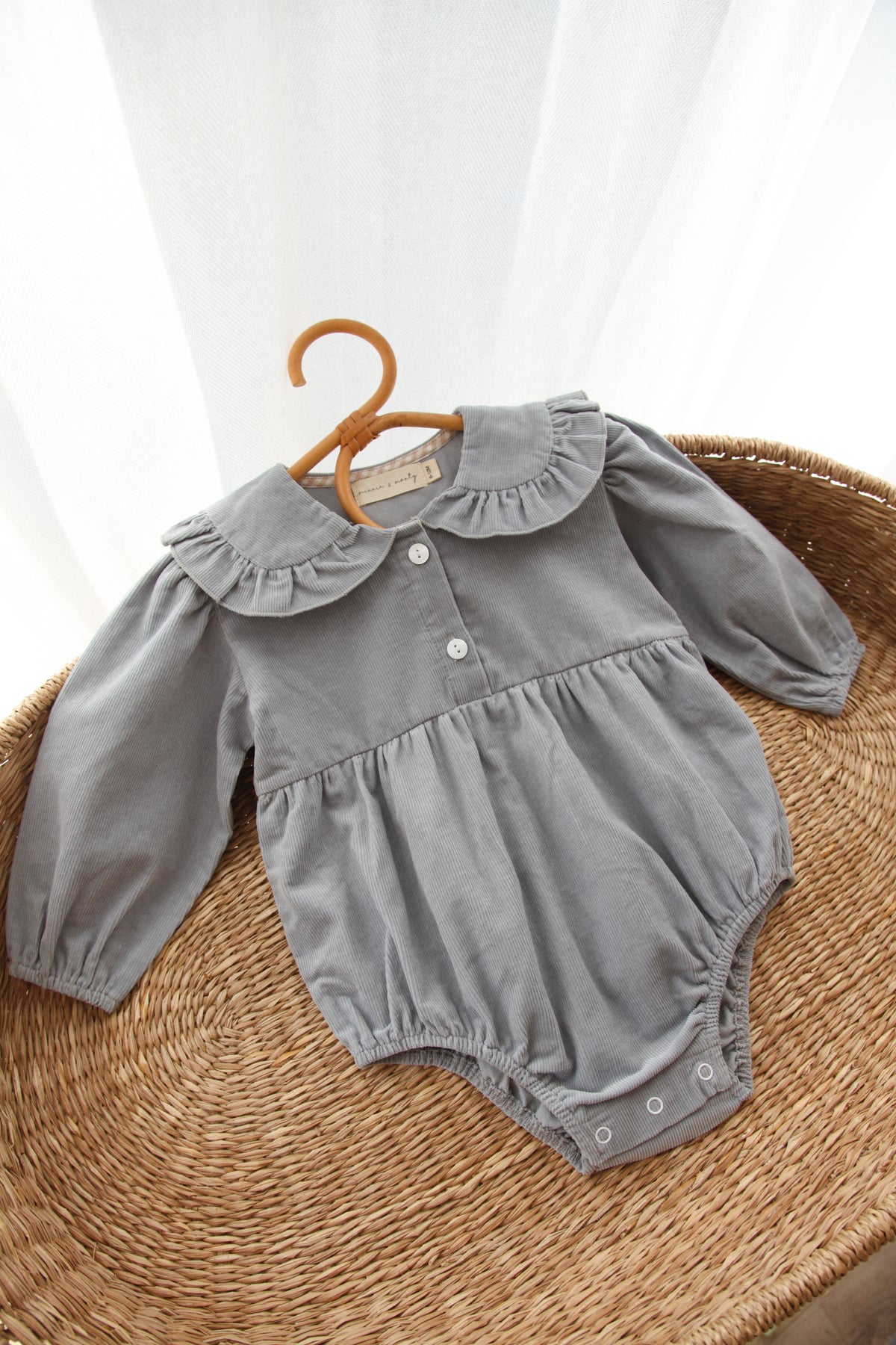 WHOLESALE Dusky Blue/Cord Oversize Frill Collar Romper