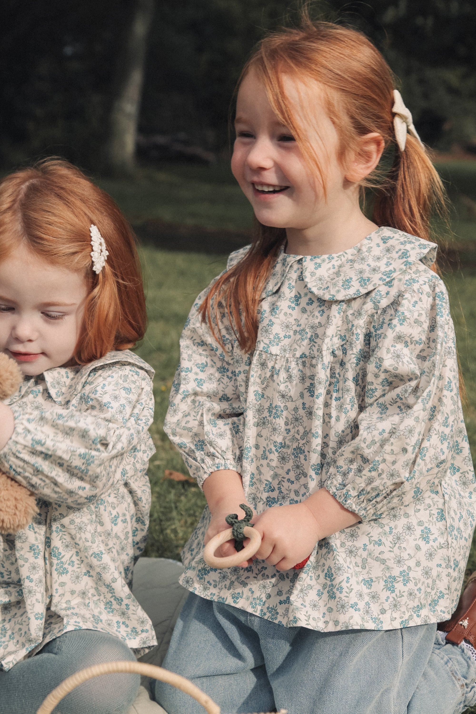 Blue/Floral Puff Sleeve Blouse