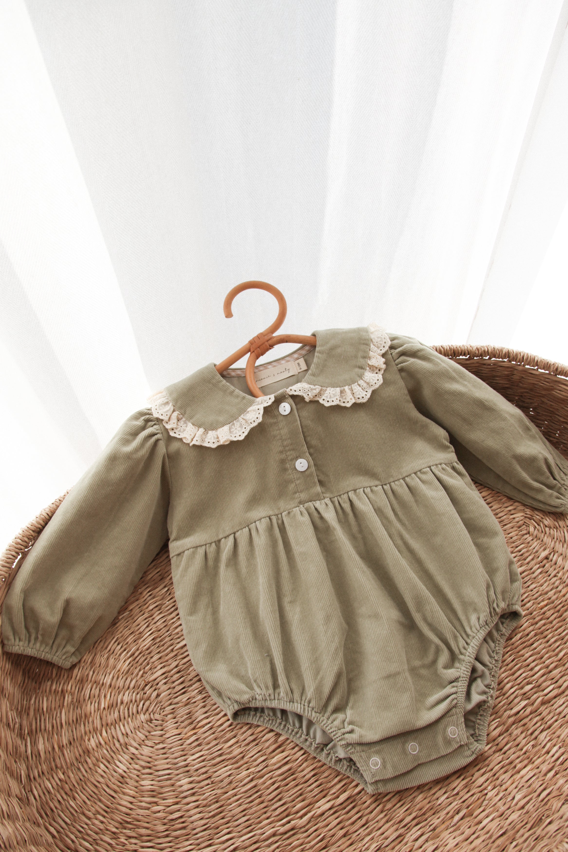 Dusky Green/Cord Lace Frill Collar Romper