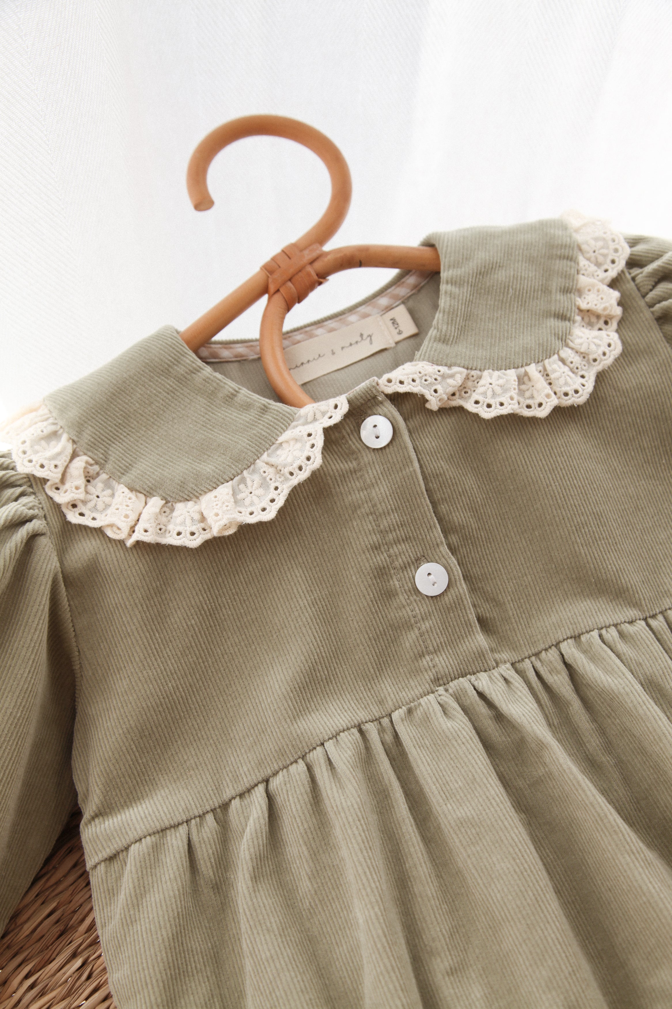 Dusky Green/Cord Lace Frill Collar Romper