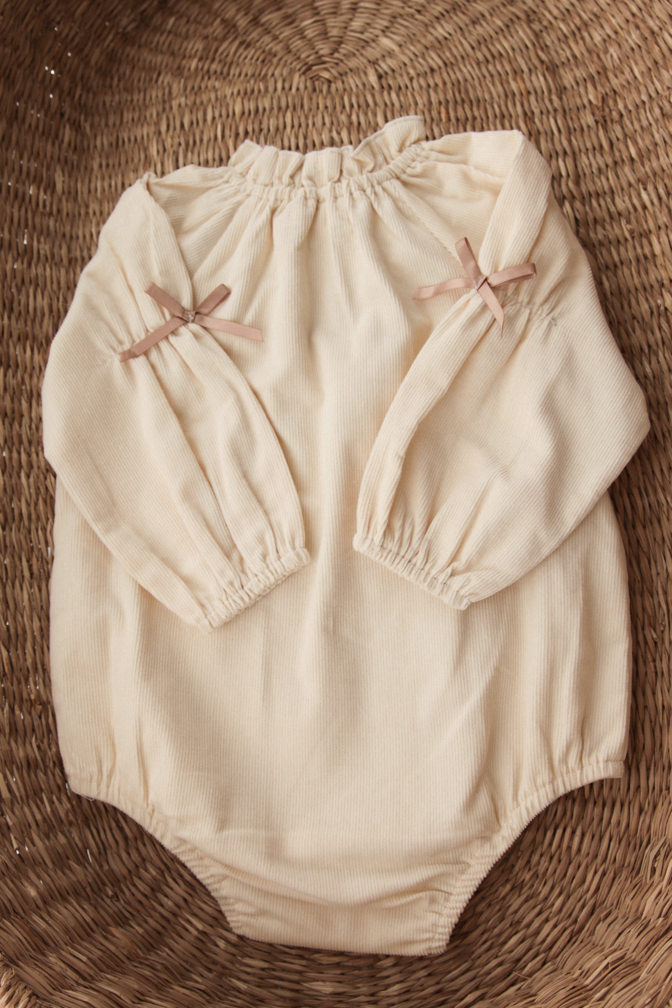 WHOLESALE Cream/Cord Bow Long Sleeve Romper