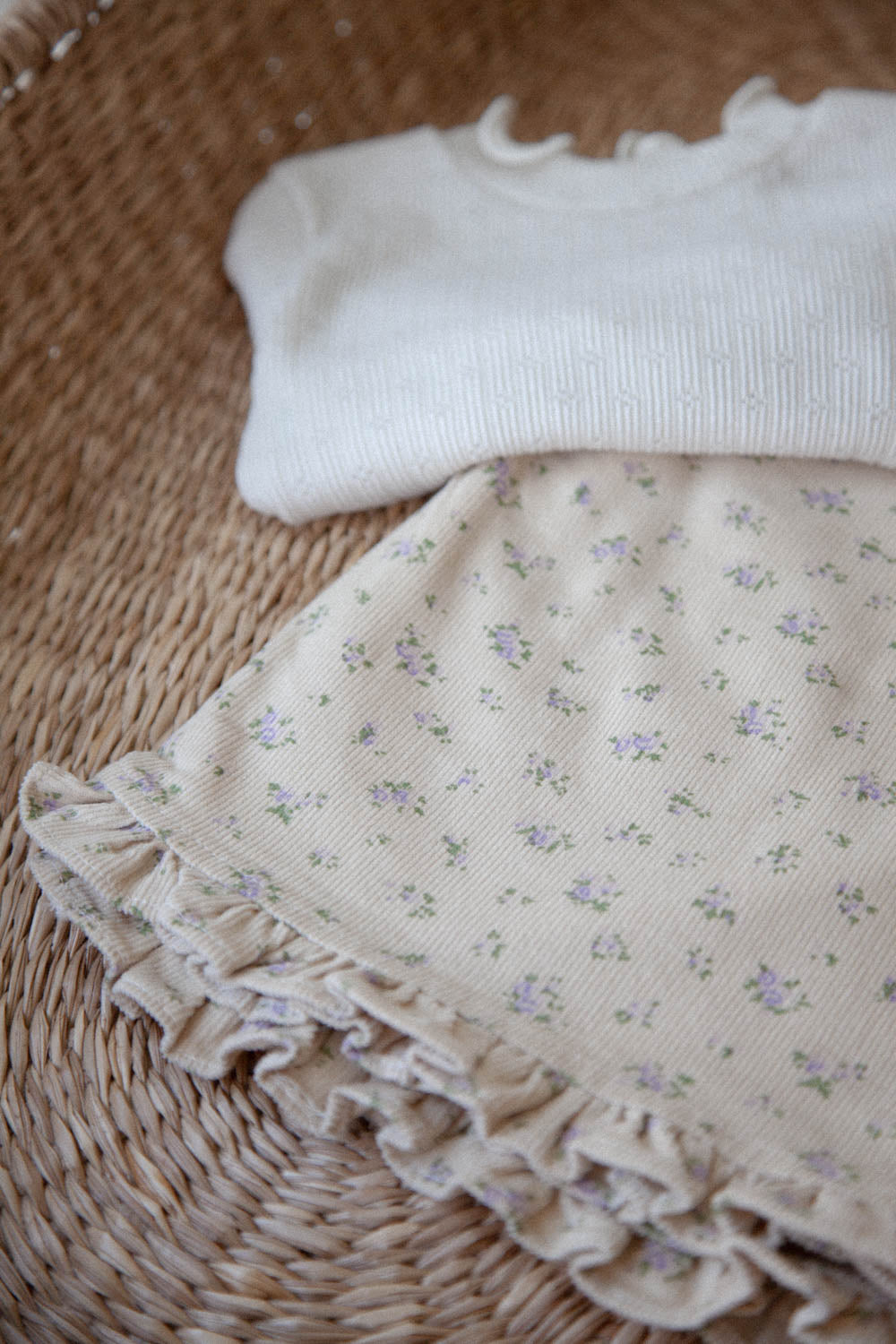 *PRE-ORDER* Beige/Lilac Floral Cord Oversized Culotte Trousers