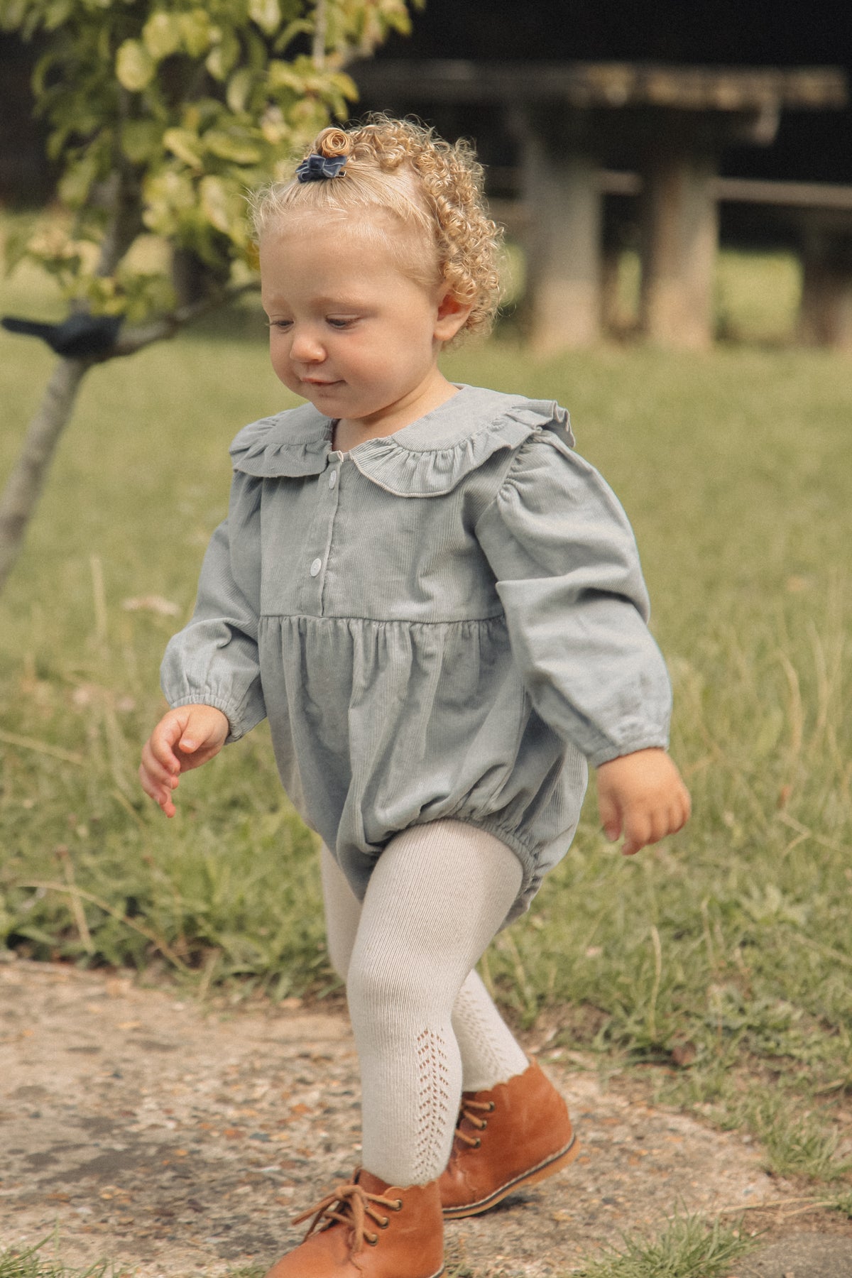 WHOLESALE Dusky Blue/Cord Oversize Frill Collar Romper