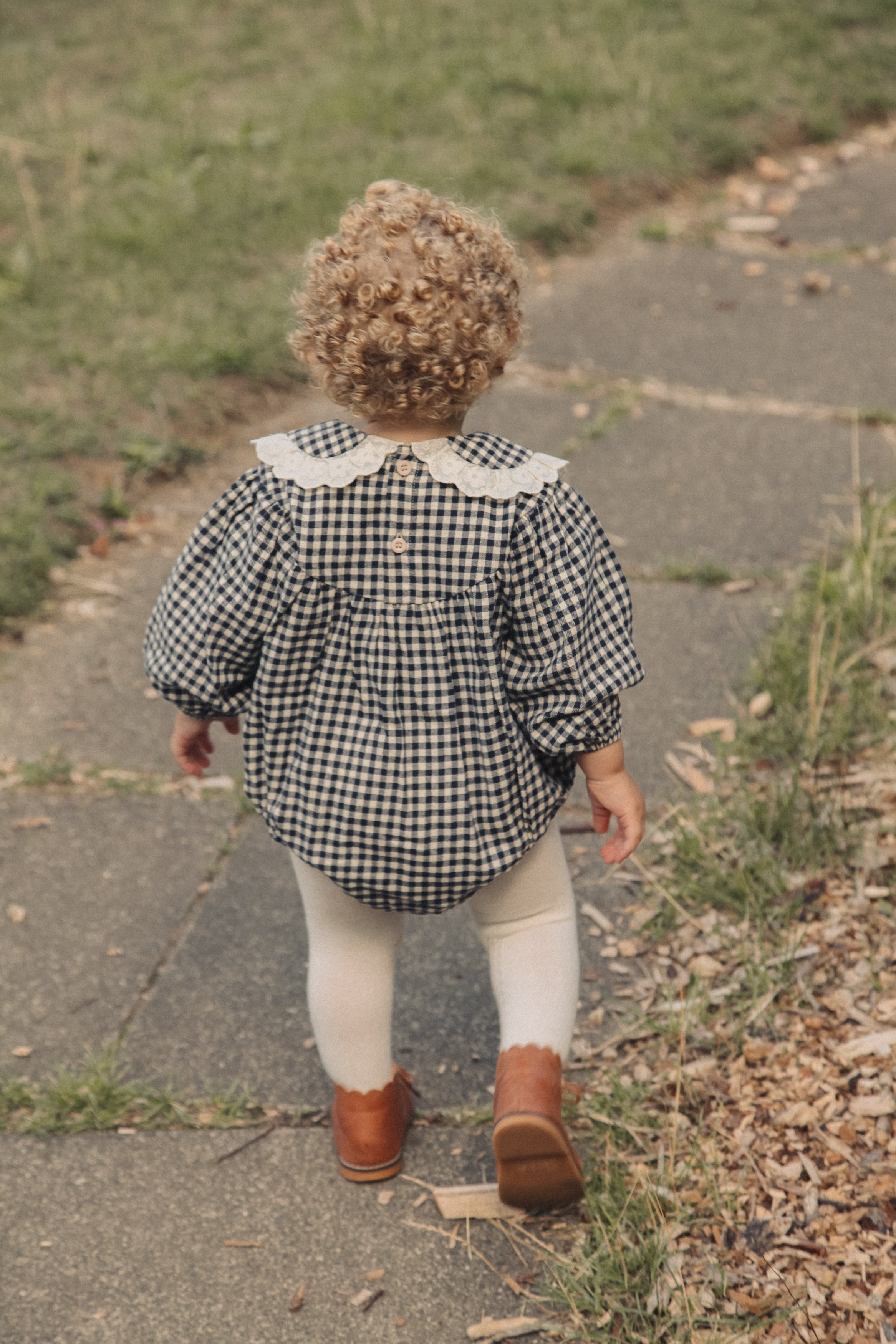 Navy/Gingham Frill Collar Romper