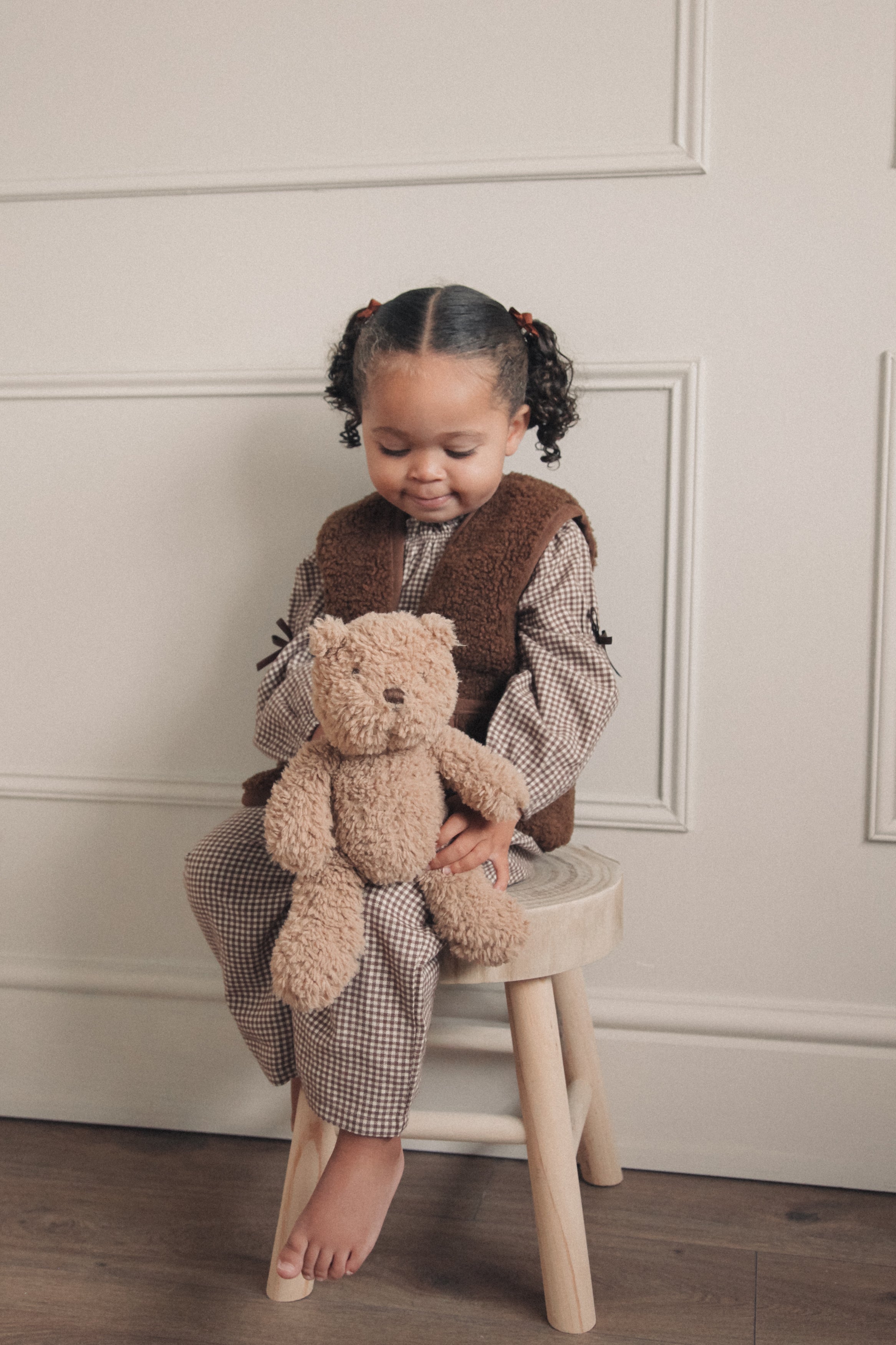 Unisex Brown/Gingham Brushed Cotton Wide Leg Trousers