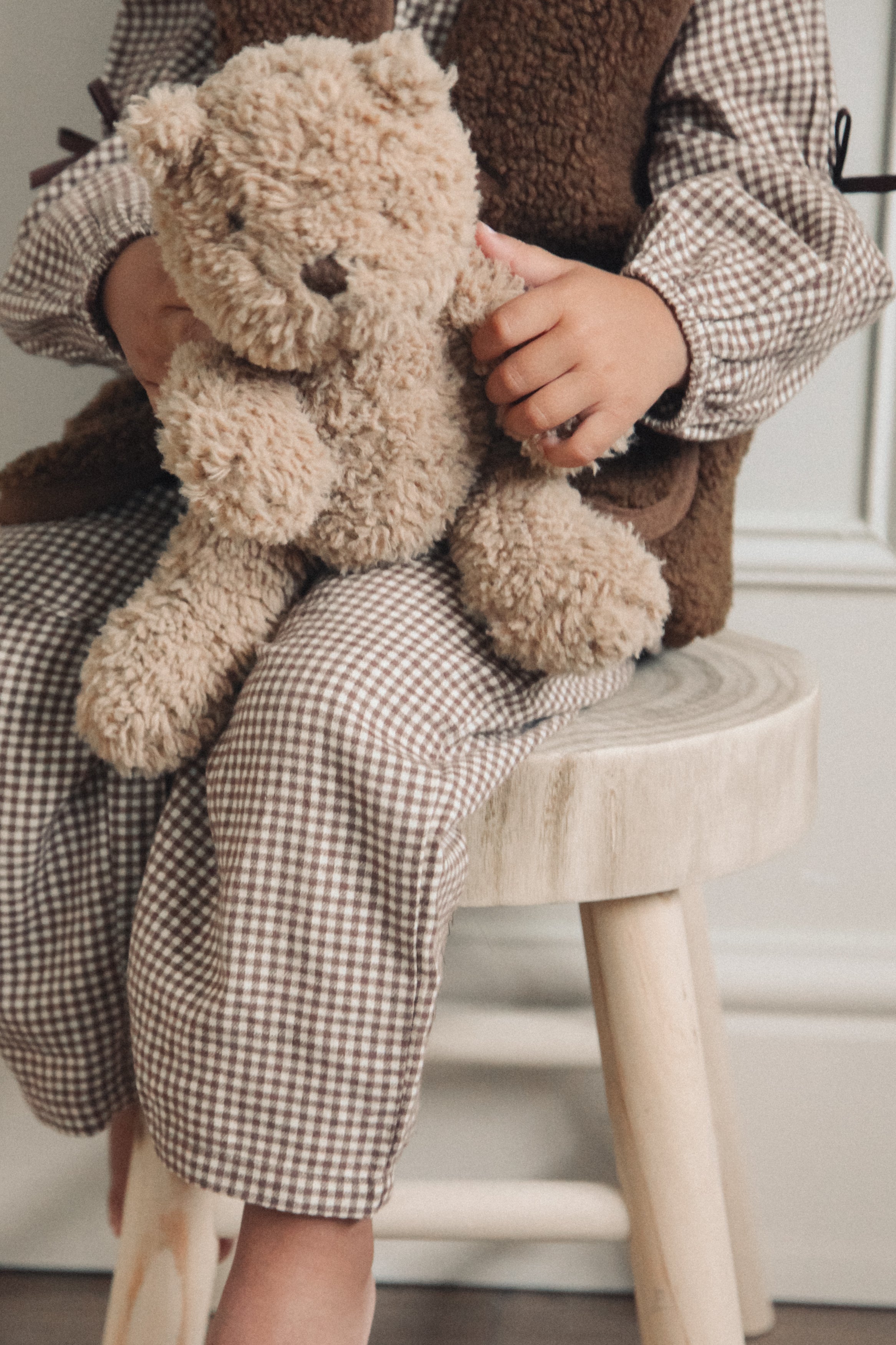 Unisex Brown/Gingham Brushed Cotton Wide Leg Trousers