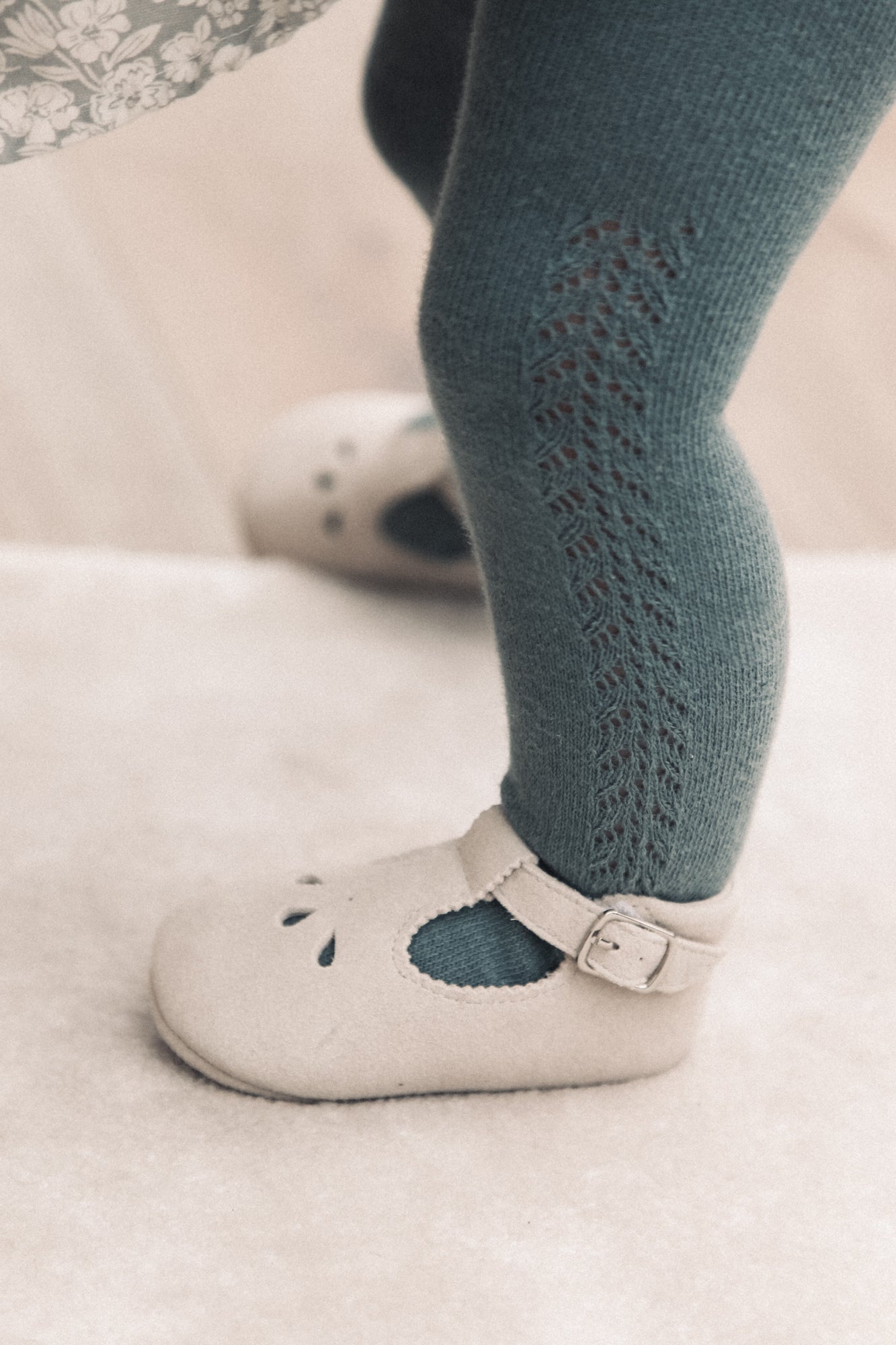 Stone Suede T-Bar Baby Shoes (& dust bag)