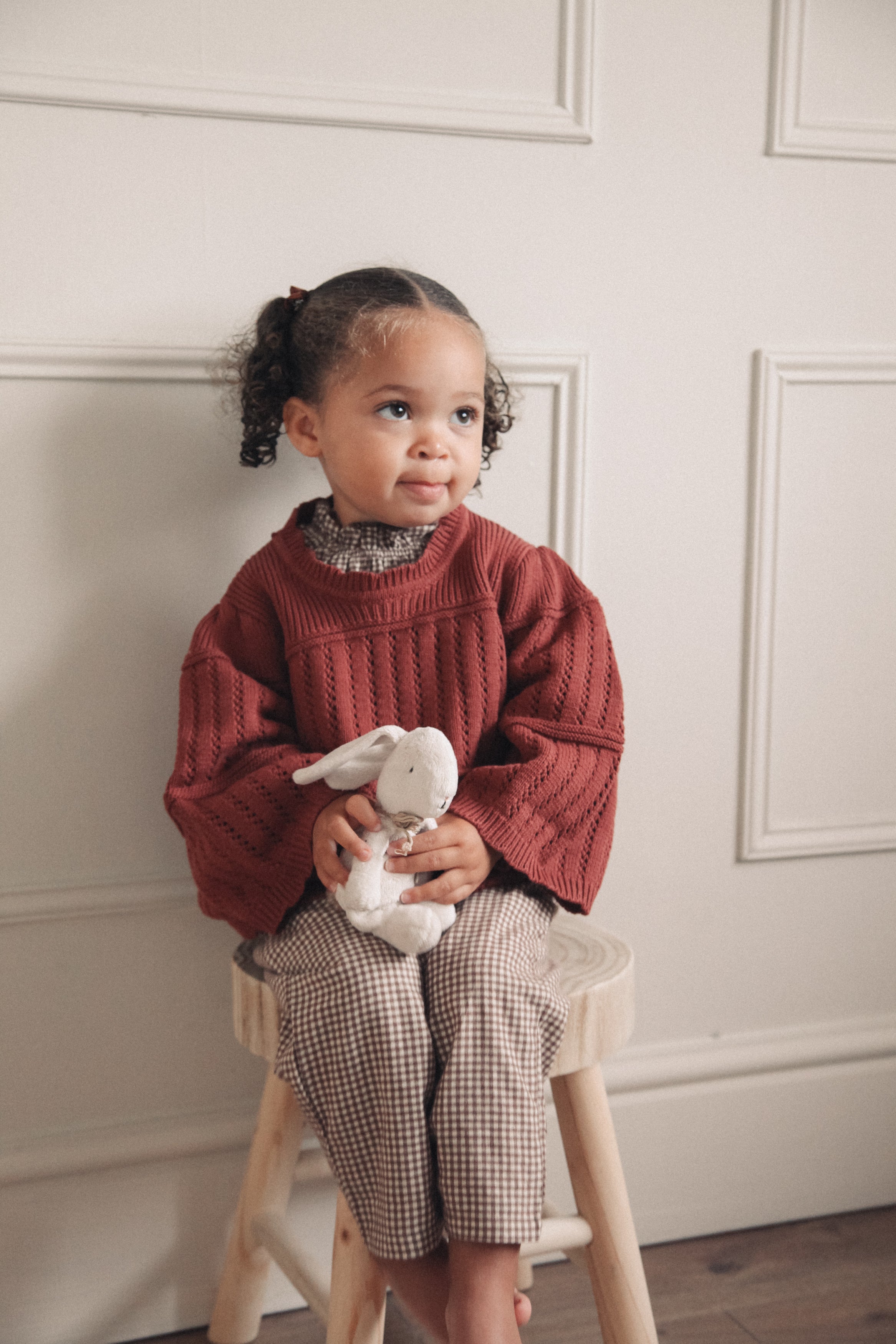 Dusky/Berry Cotton Flare Sleeve Openwork Knit Jumper