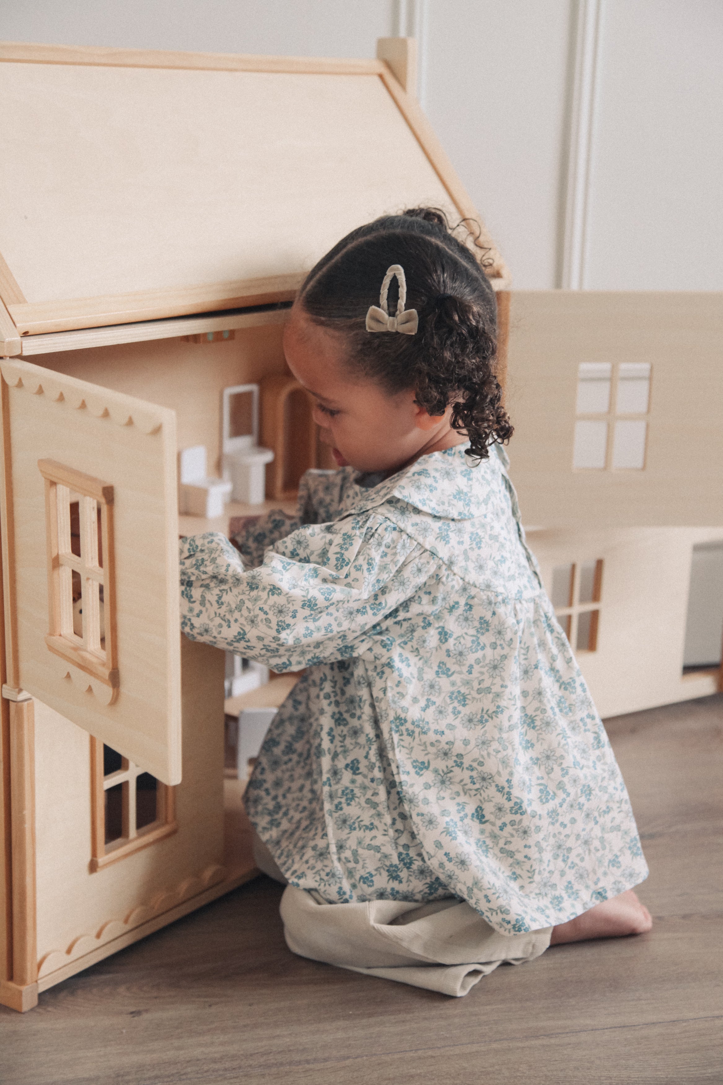 Blue/Floral Puff Sleeve Blouse