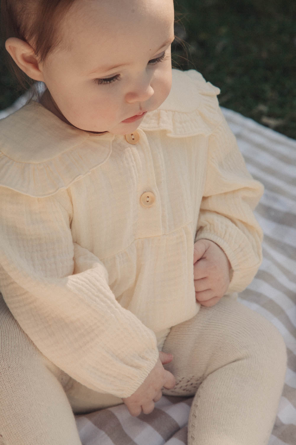 Buttermilk Frill Collar Muslin Romper
