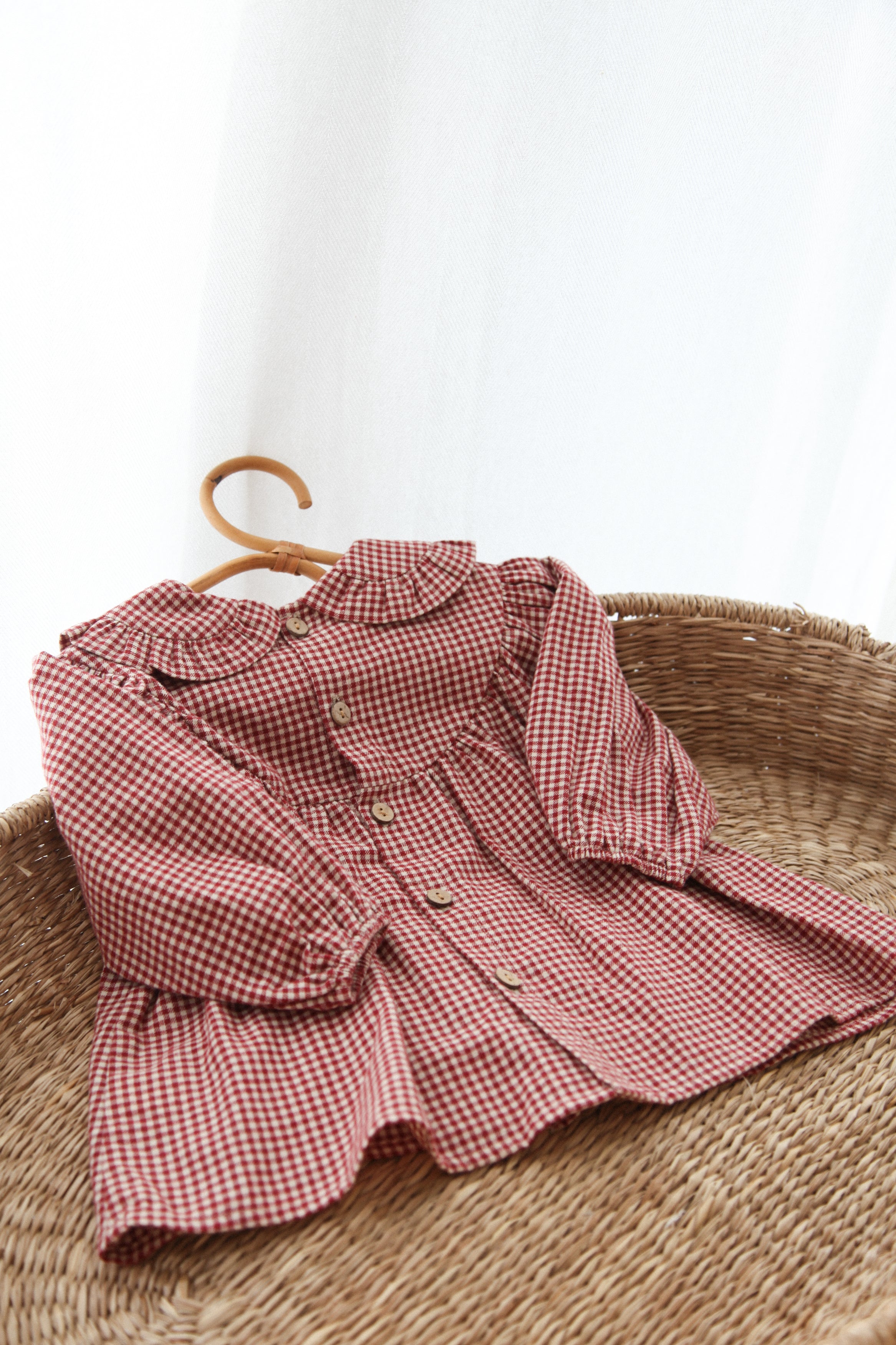 Childrens Berry/Gingham Frill Collar Top
