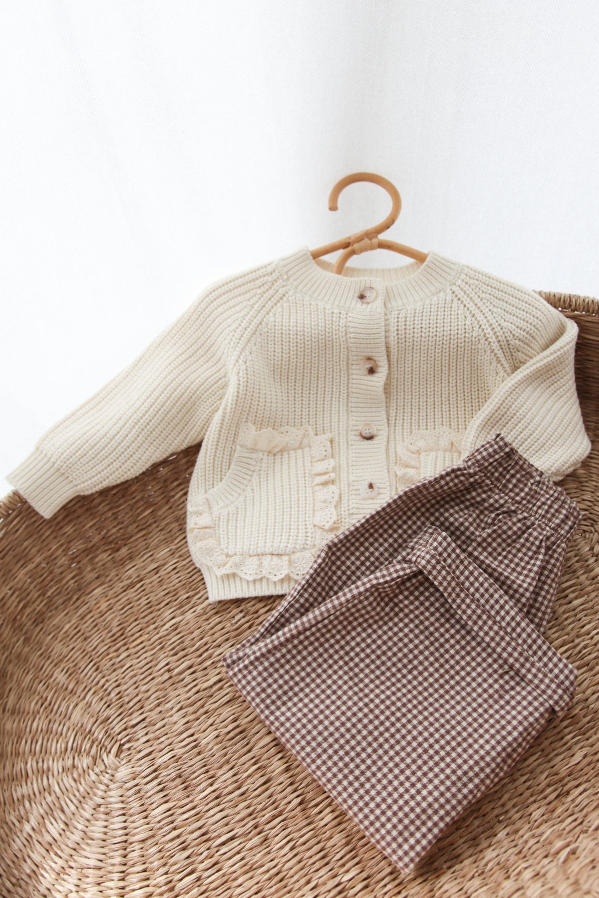 WHOLESALE Organic Cotton Cream/Lace Frill Pocket Cardigan *end sept delivery