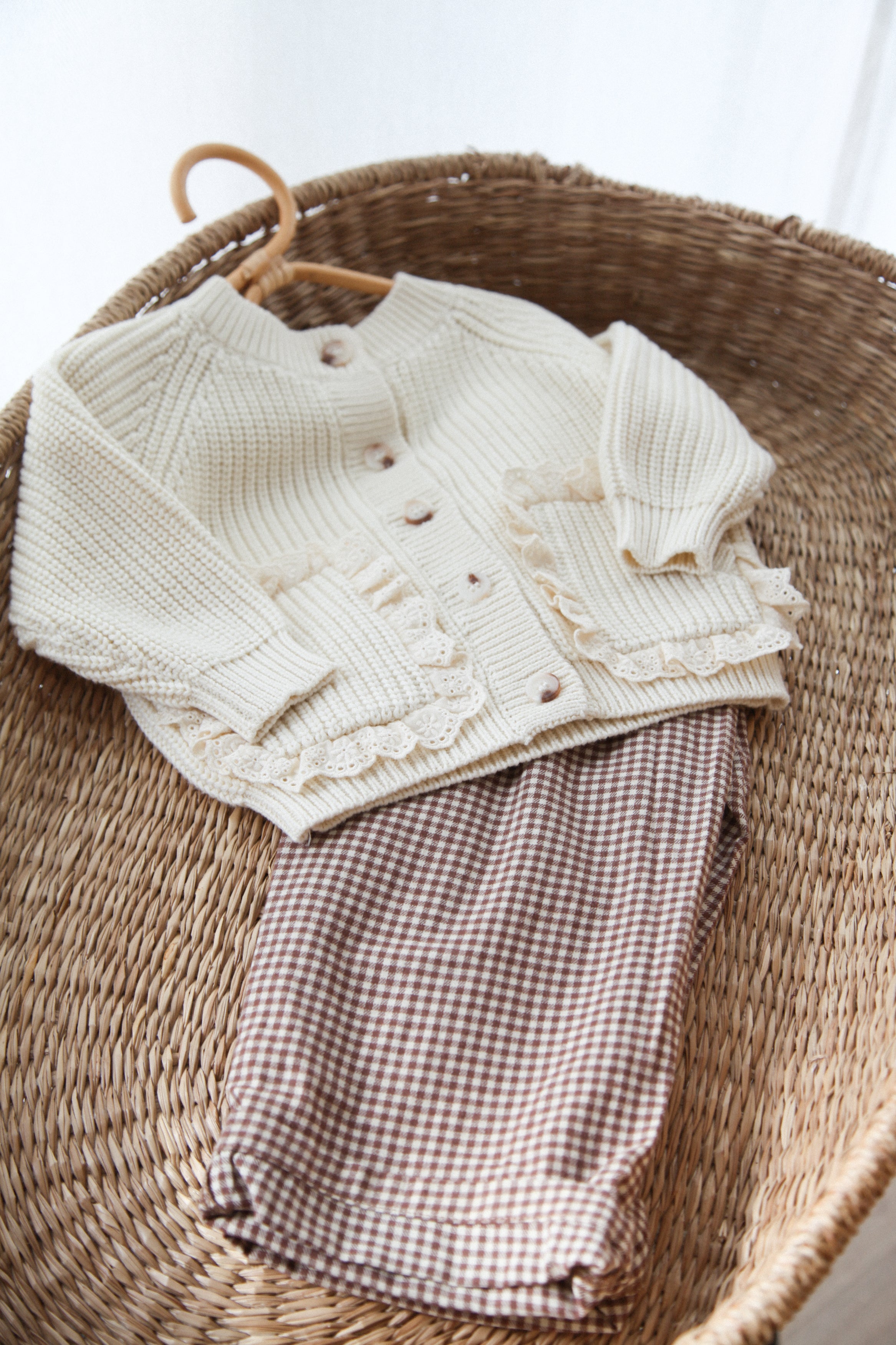 WHOLESALE Organic Cotton Cream/Lace Frill Pocket Cardigan *end sept delivery