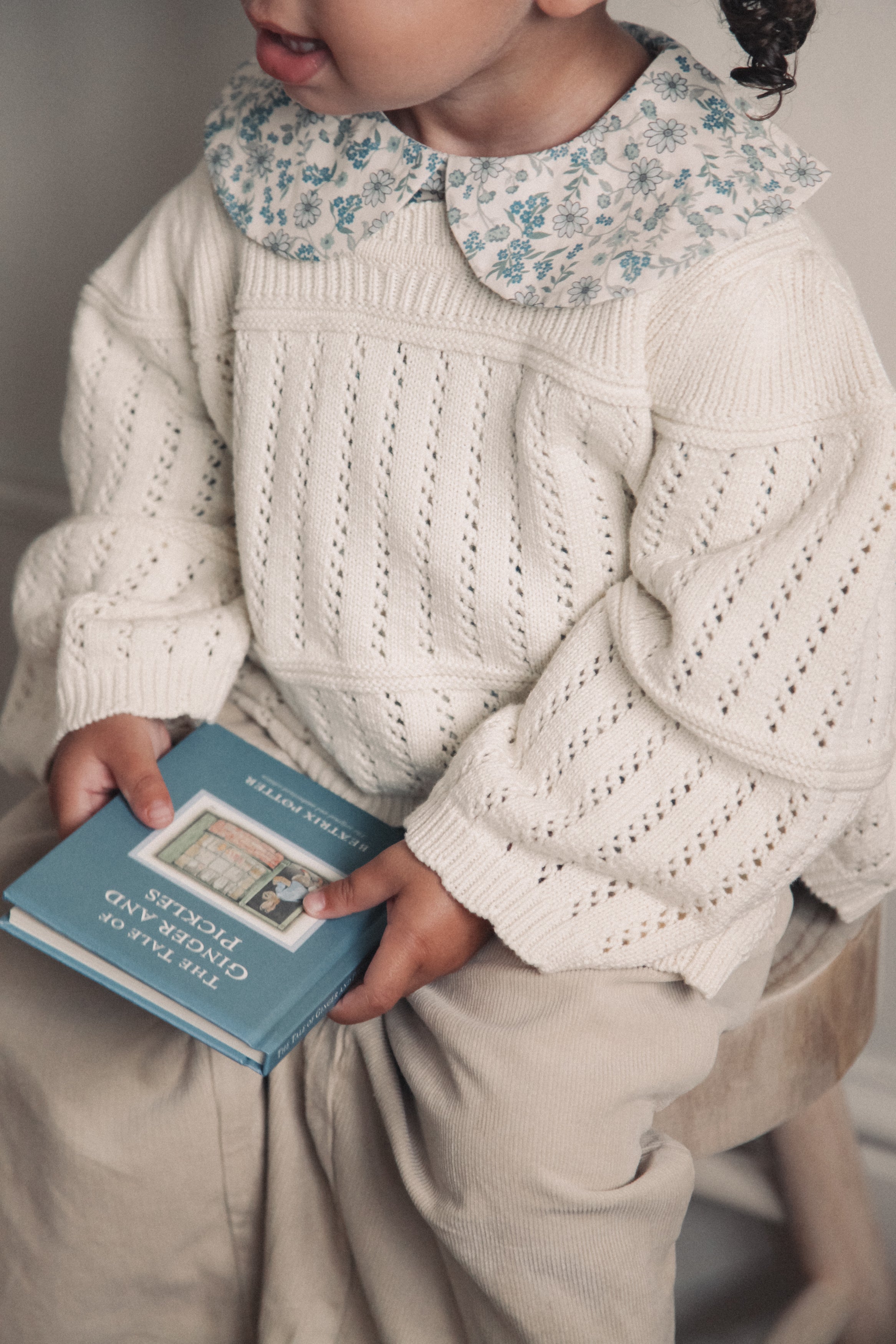 Cream Cotton Flare Sleeve Openwork Knit Jumper