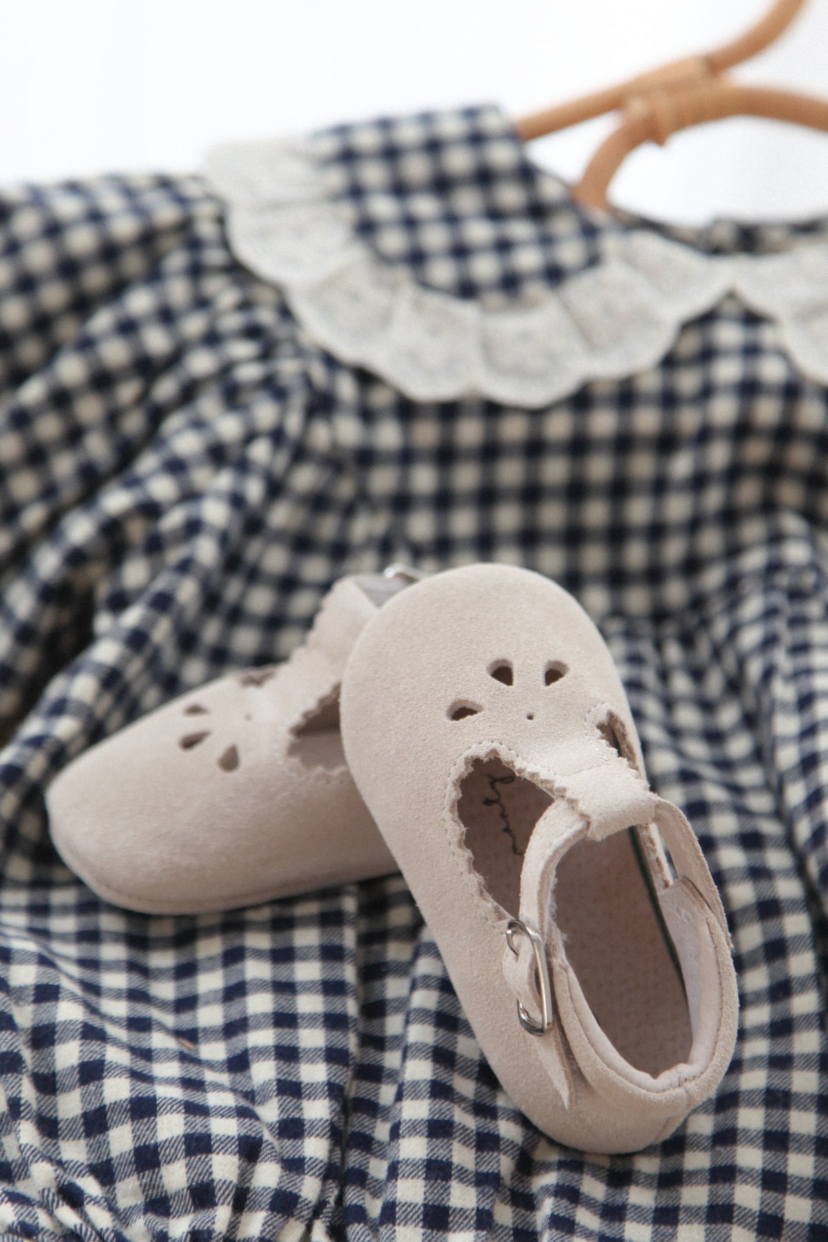 Stone Suede T-Bar Baby Shoes (& dust bag)