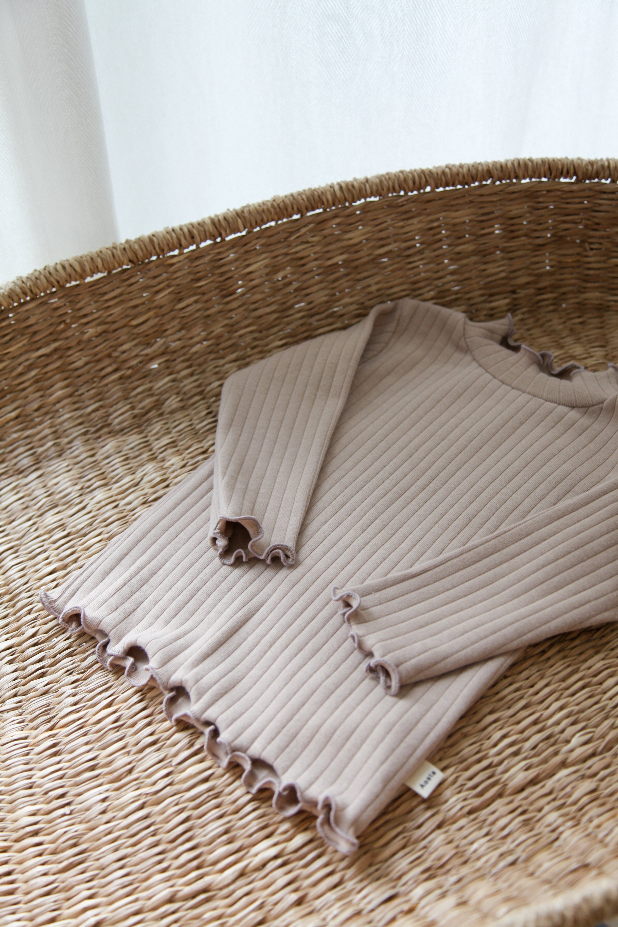 Ultra Soft Ribbed Long Sleeve Top in Light Brown