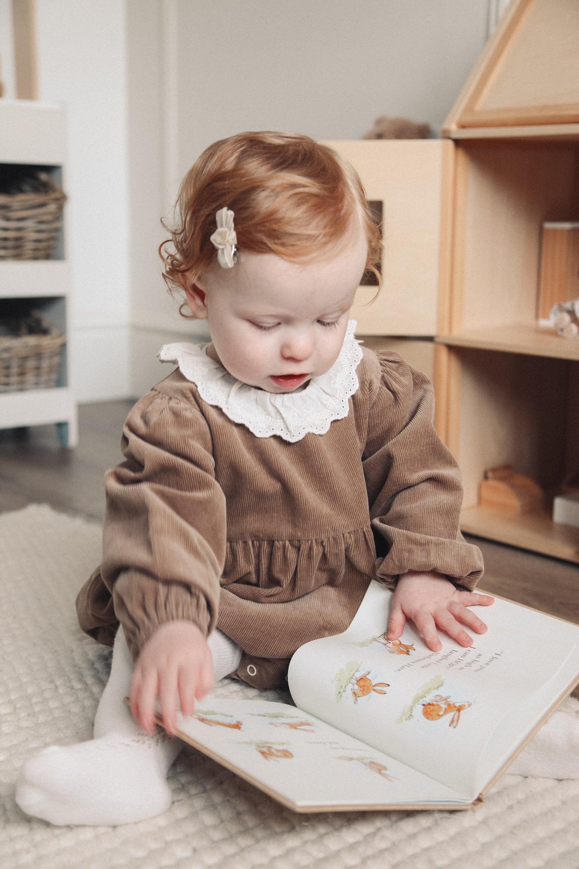 Brown/Cord Frill Collar Long Sleeve Romper