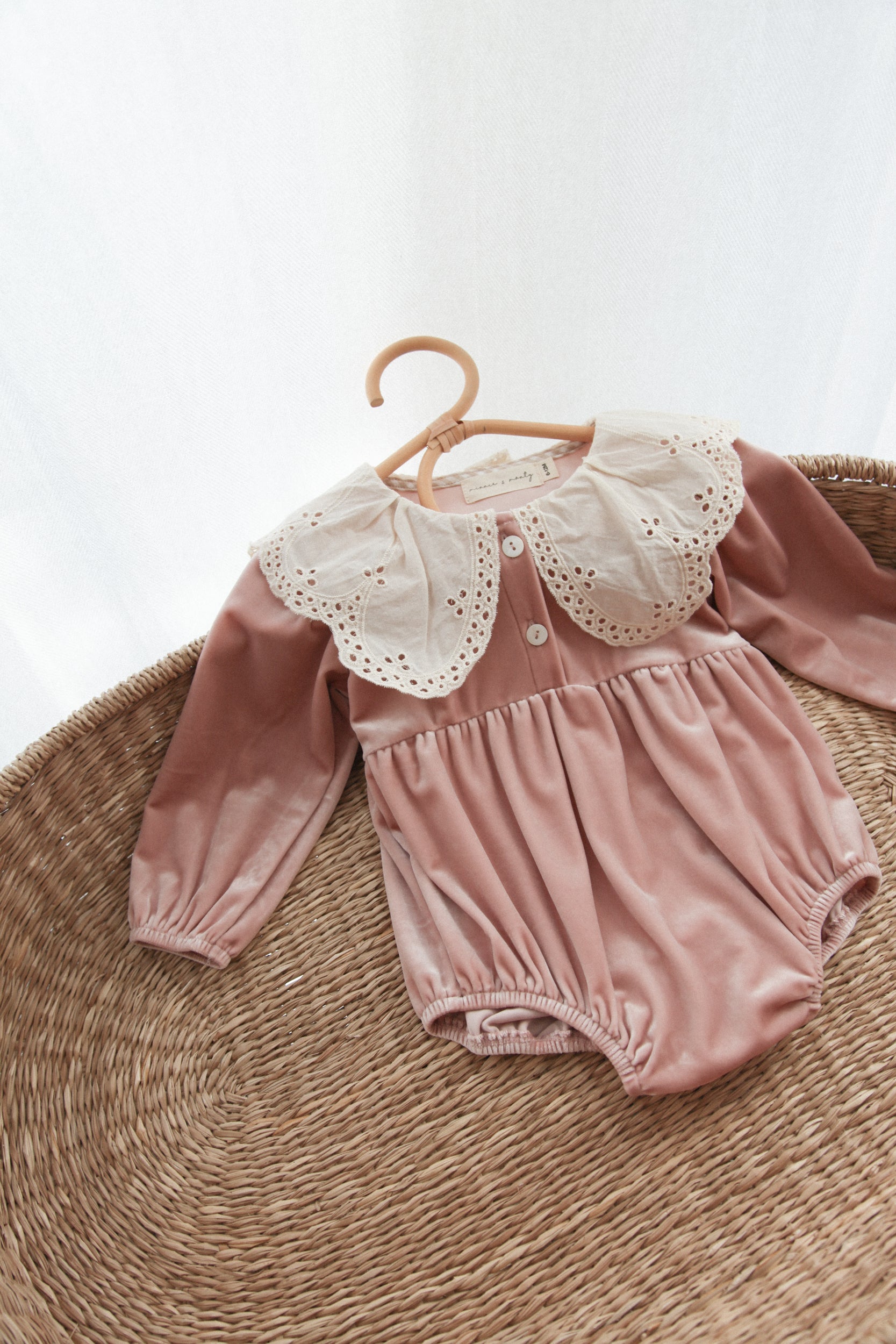 Dusky Pink/Velvet Petal Embroidered Collar Romper