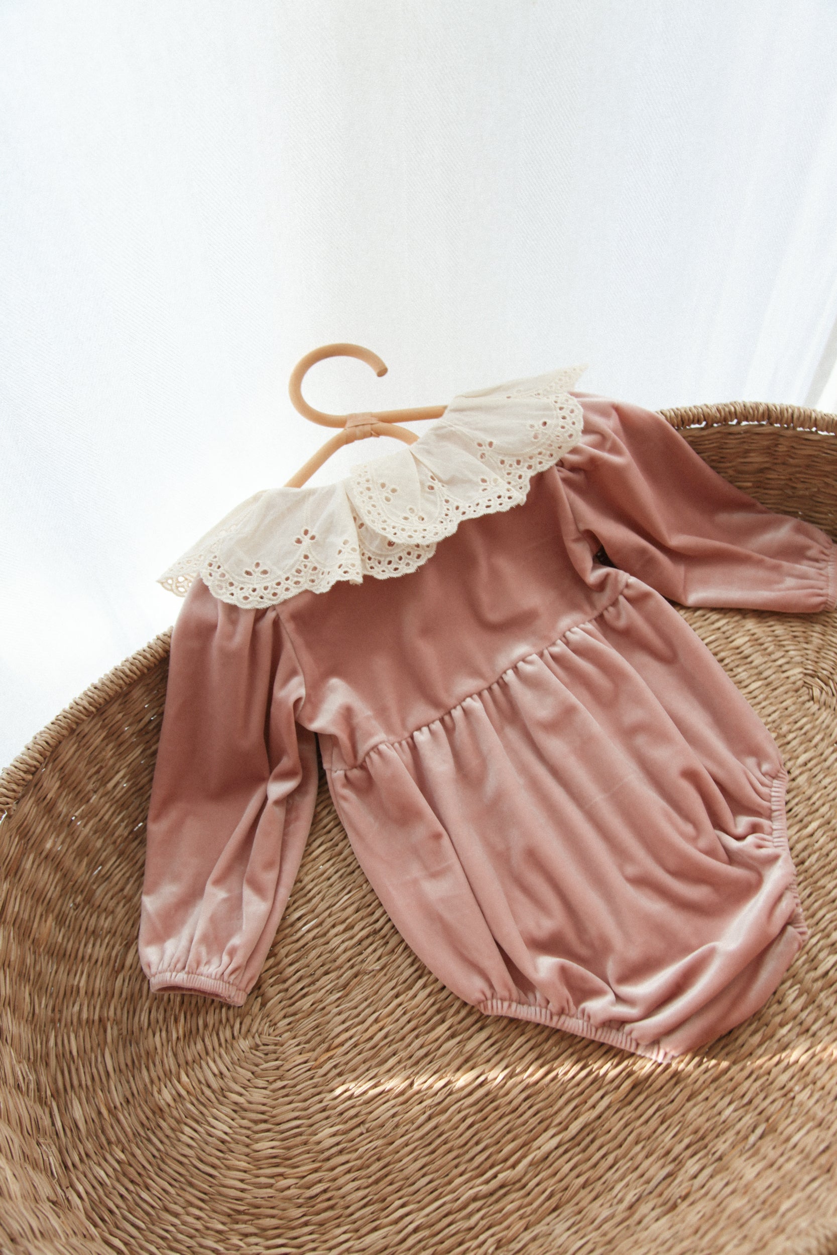Dusky Pink/Velvet Embroidered Collar Romper