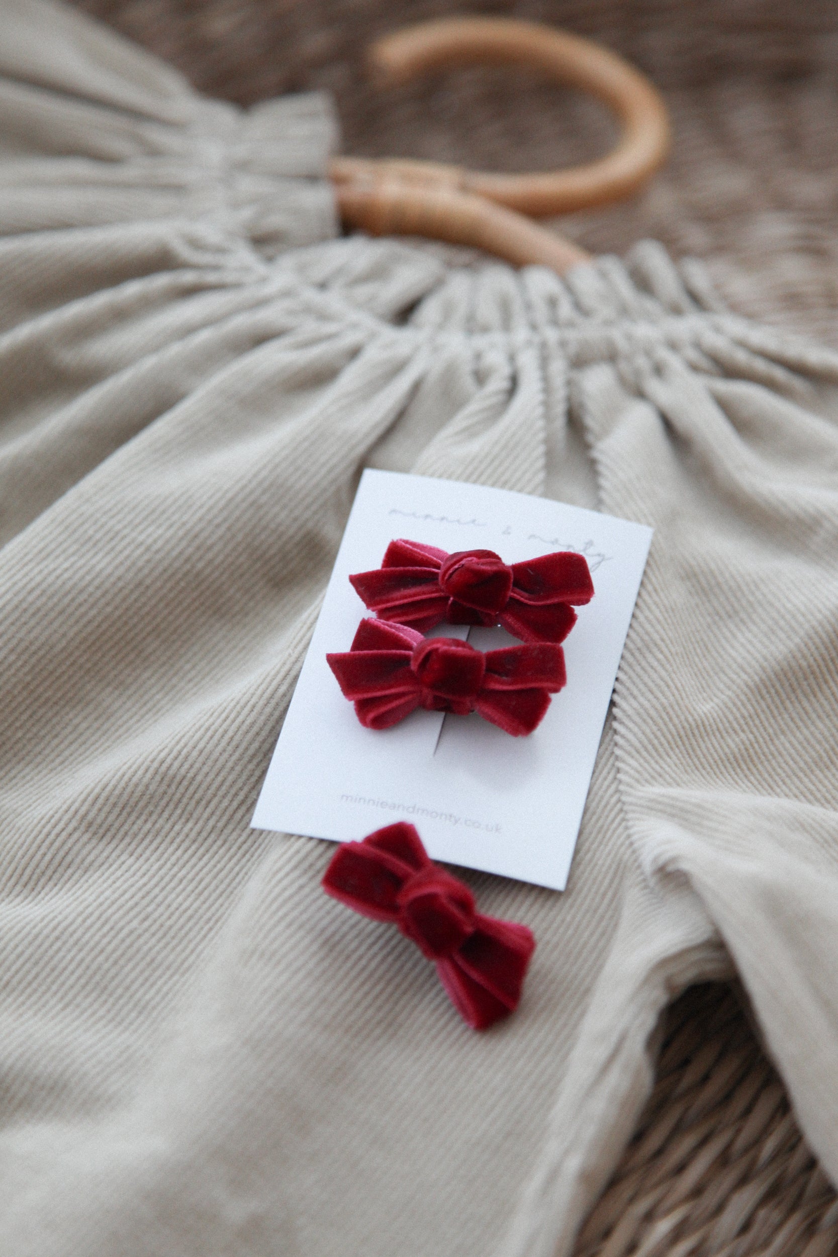 Dark Red Velvet Mini Bow Clips
