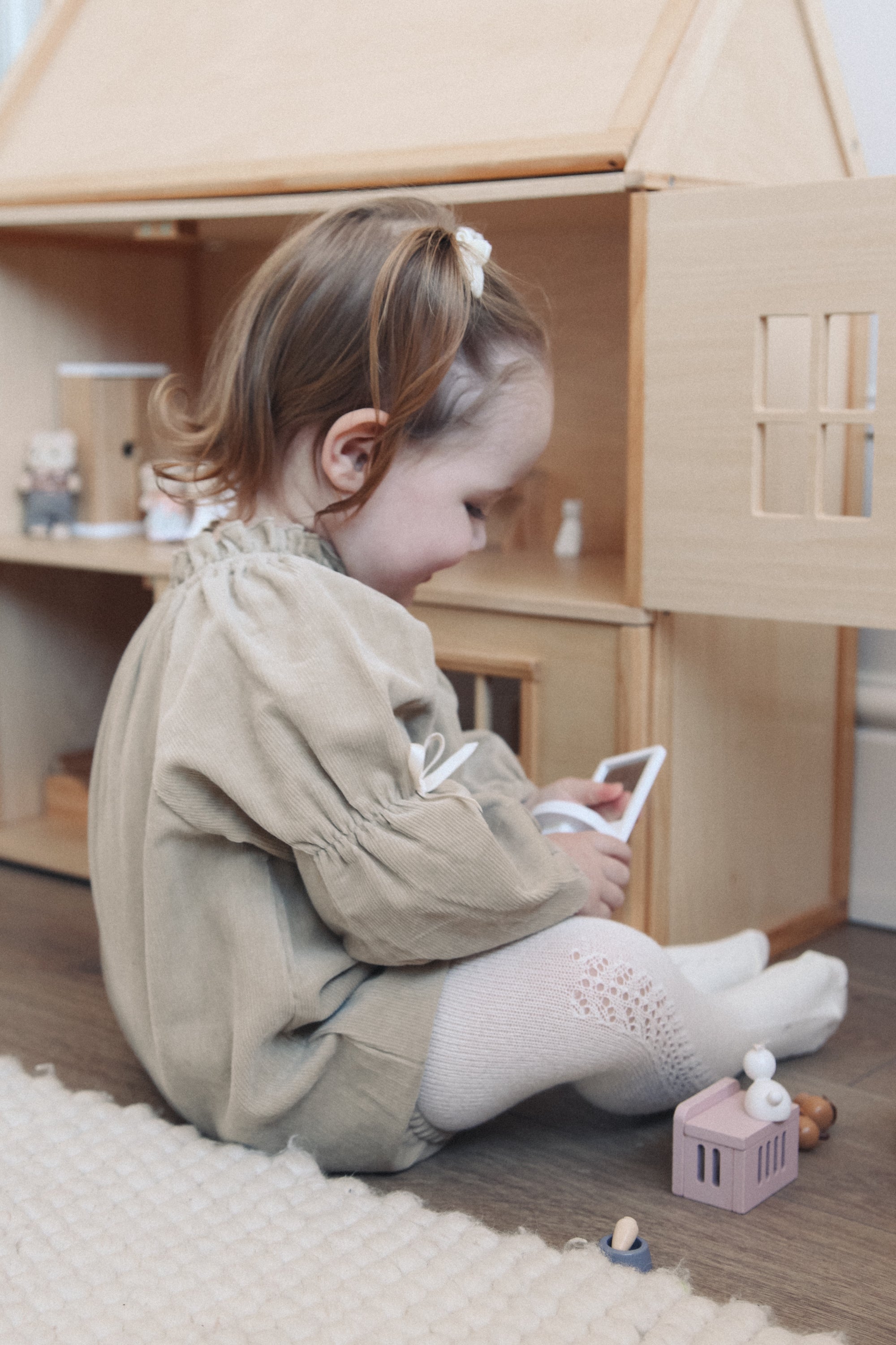 Dark Beige/Cord Bow Long Sleeve Romper
