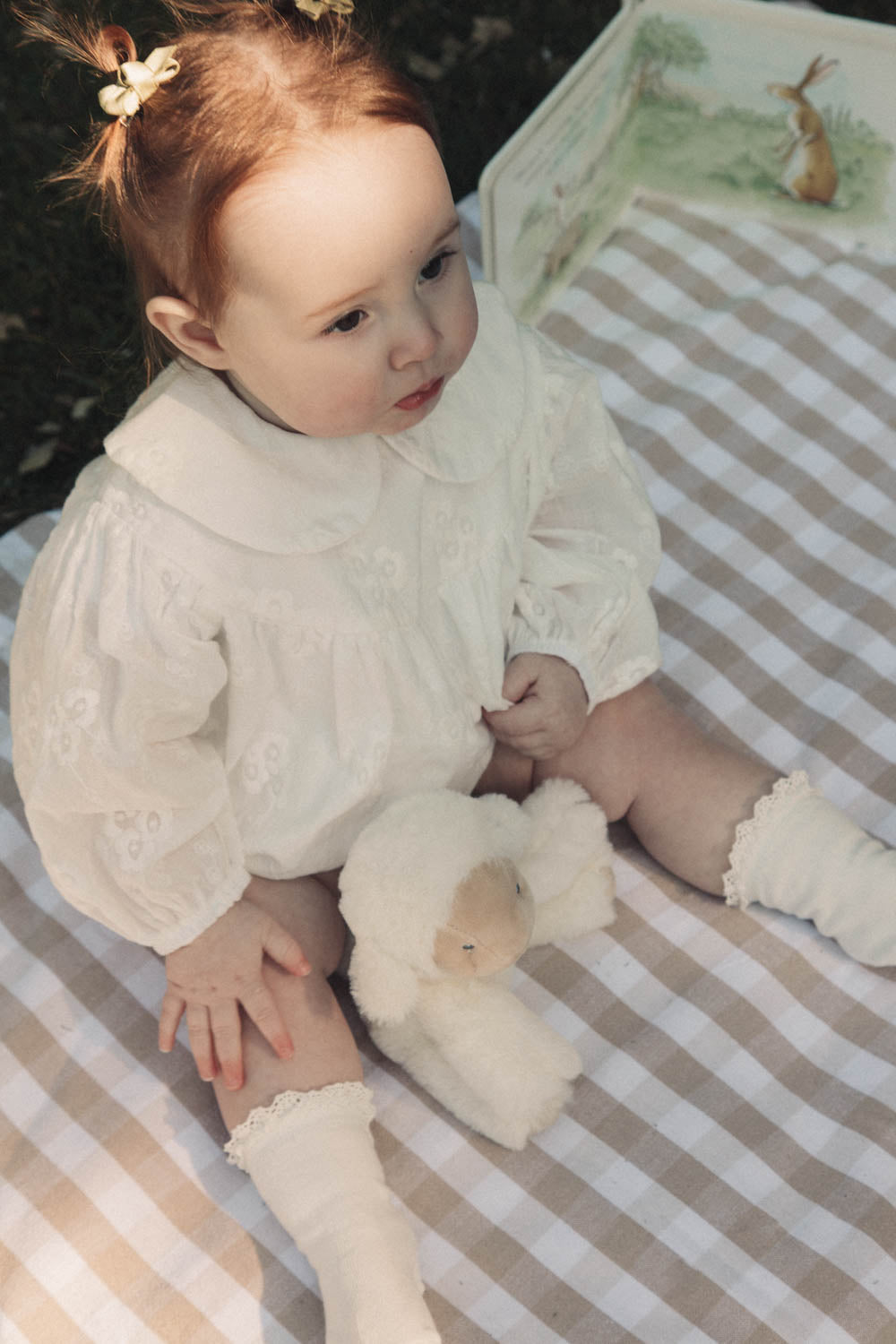 White/Embroidered Long Sleeve Romper