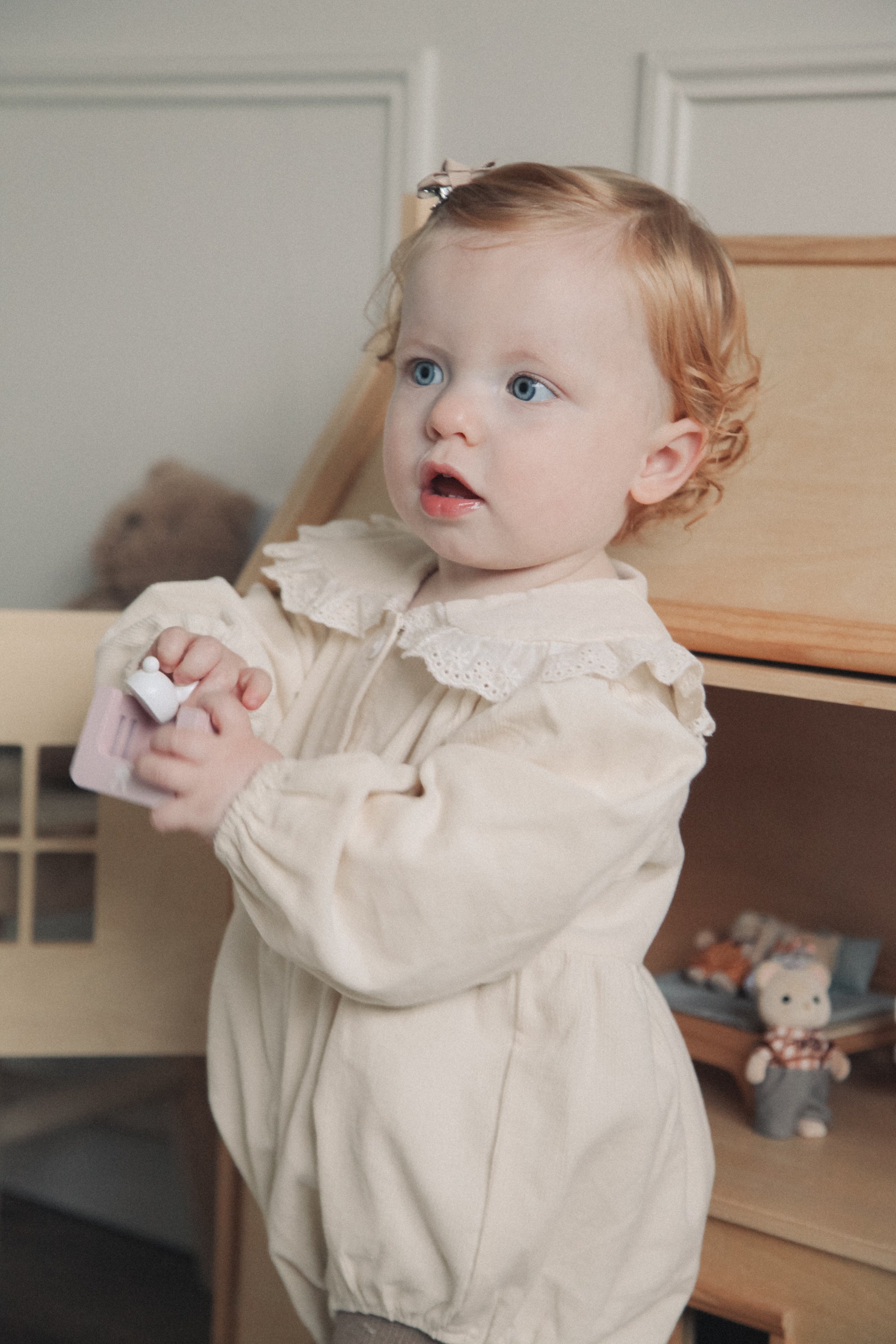 Cream/Cord Oversized Broderie Frill Collar Romper