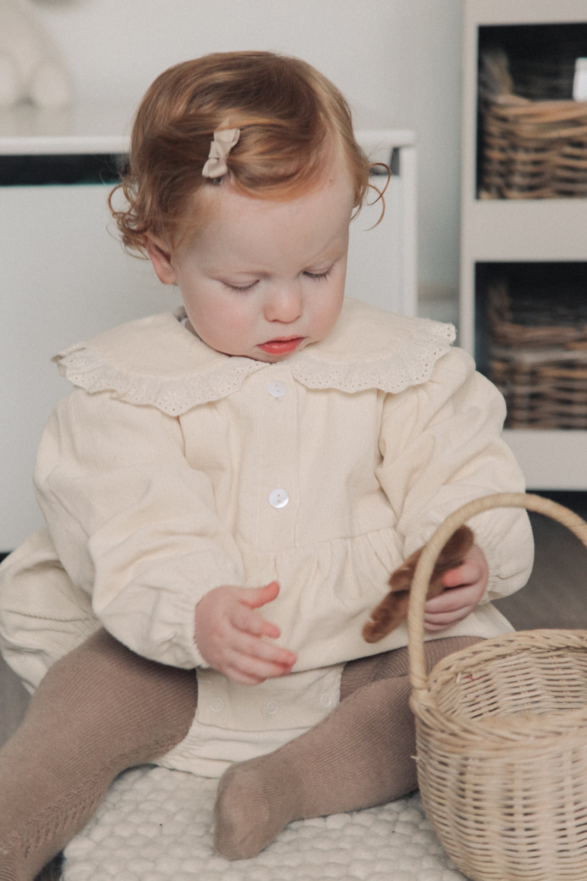 Cream/Cord Oversized Broderie Frill Collar Romper