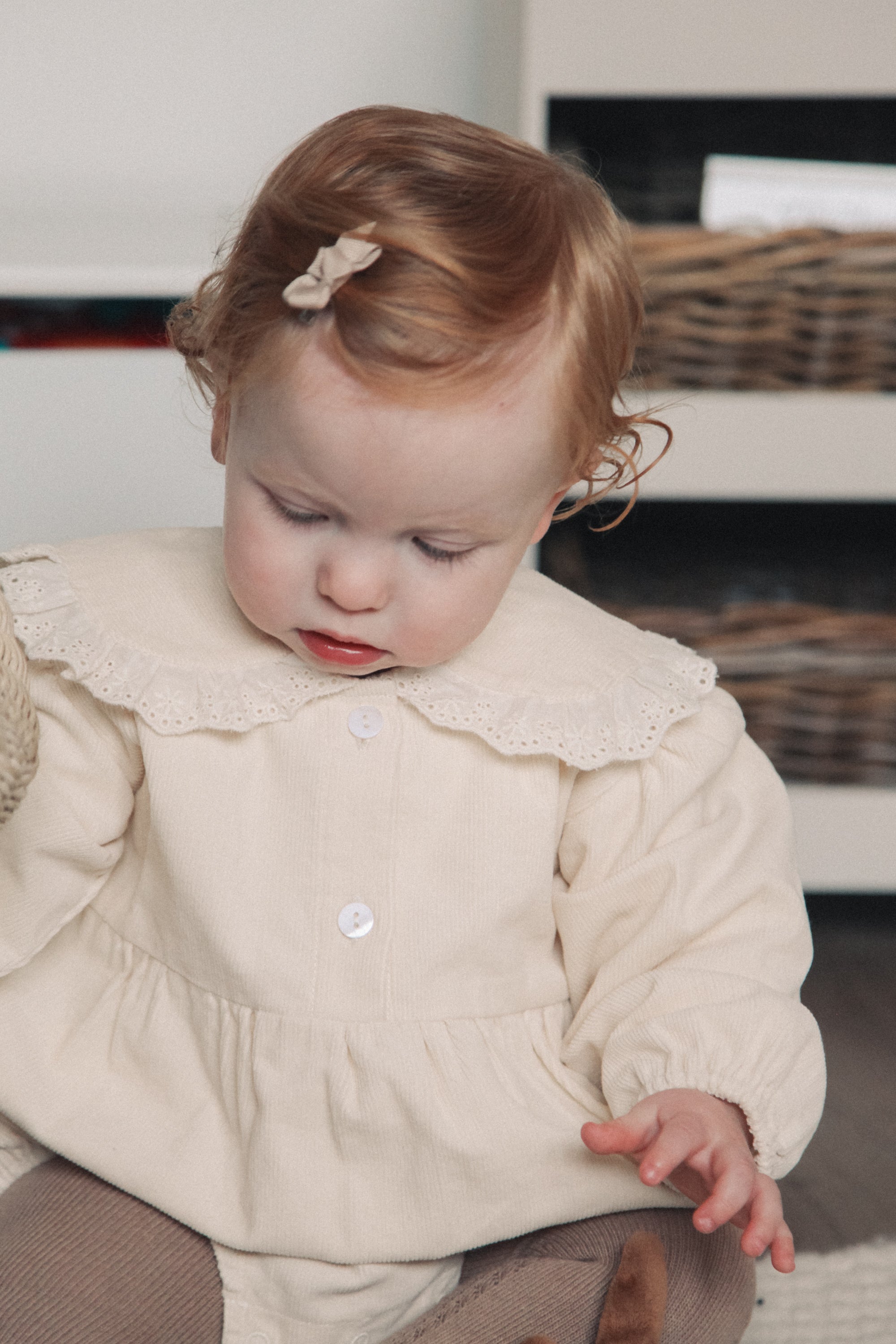 Cream/Cord Oversized Broderie Frill Collar Romper