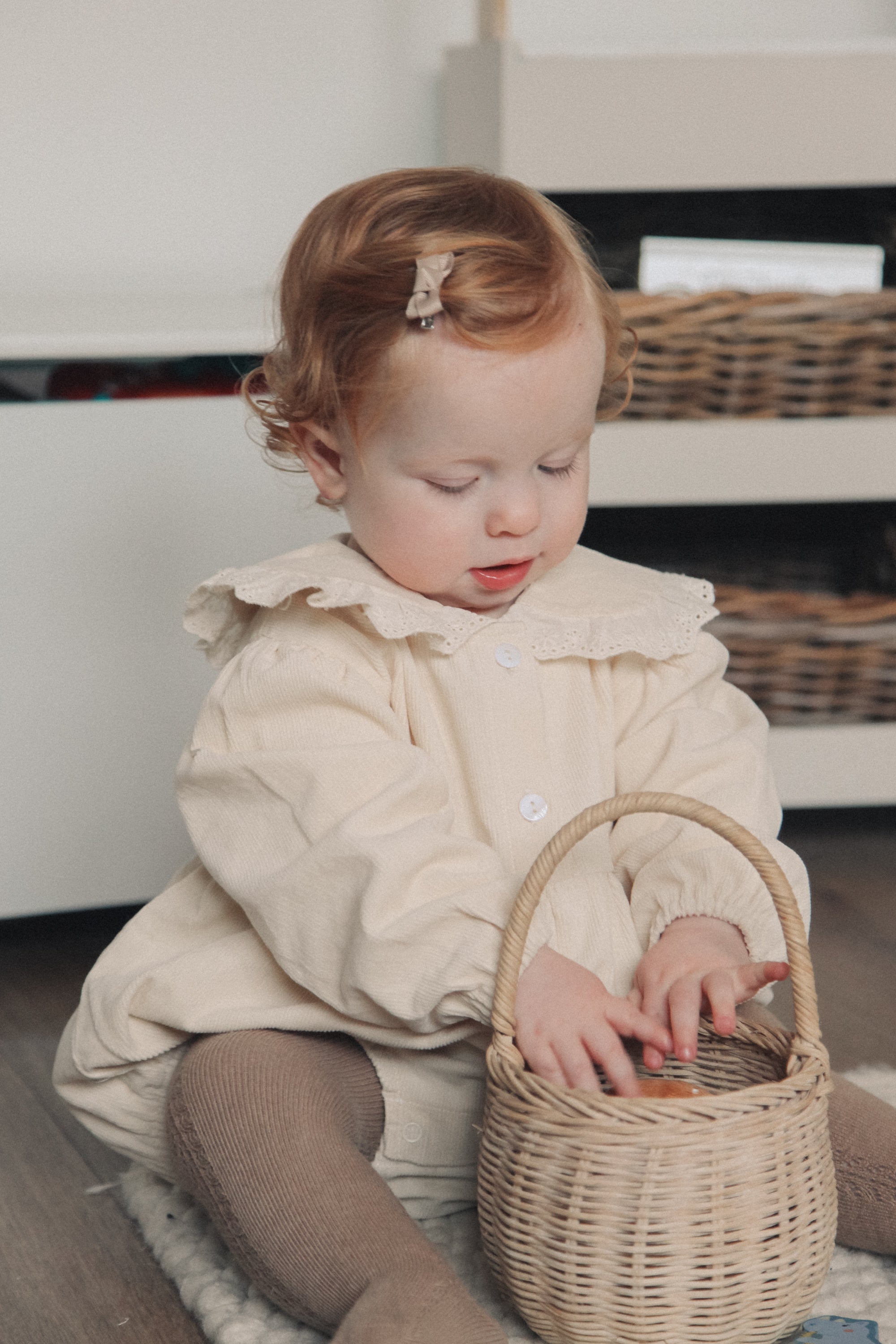 Cream/Cord Oversized Broderie Frill Collar Romper