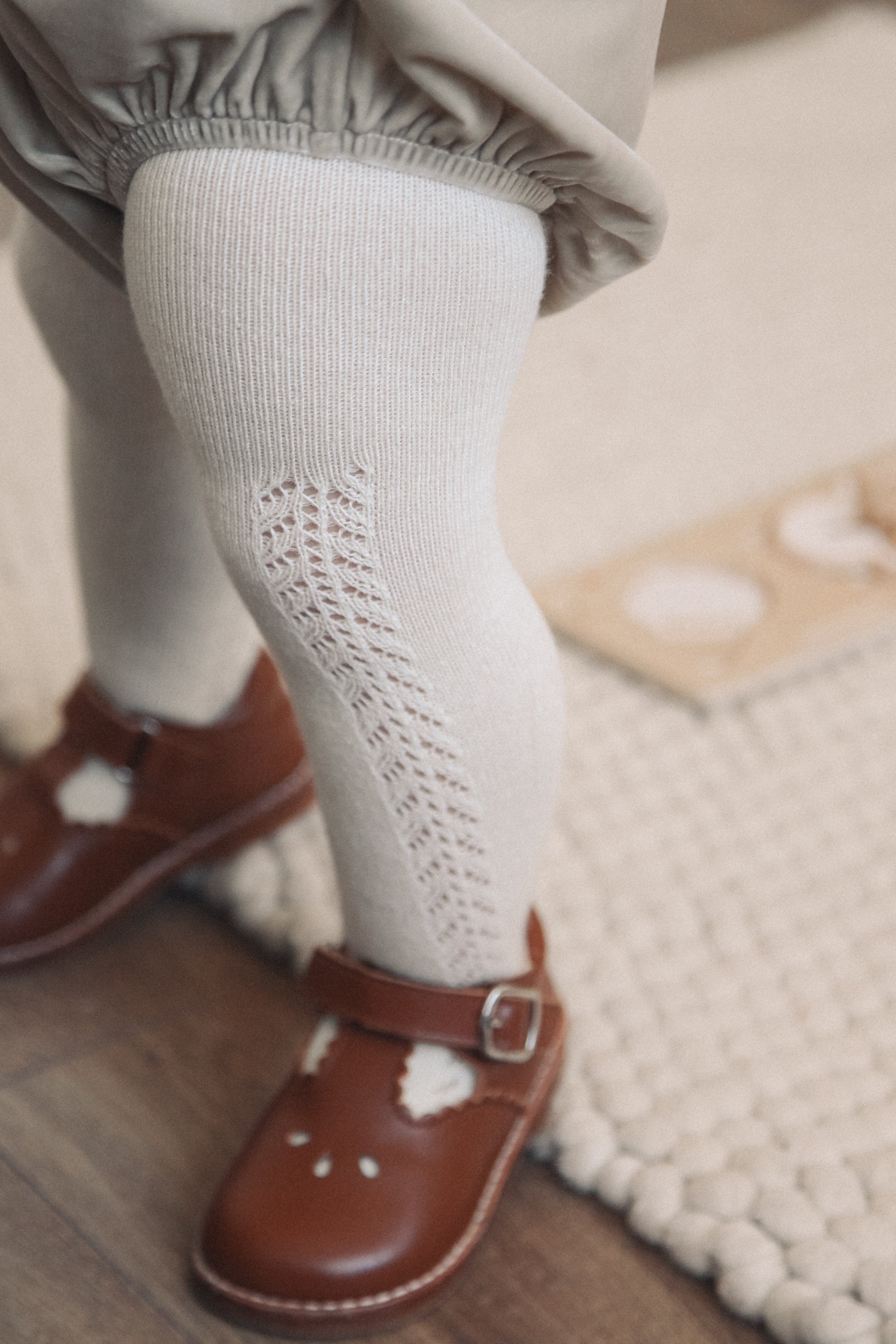 Cream Soft Side Openwork Tights