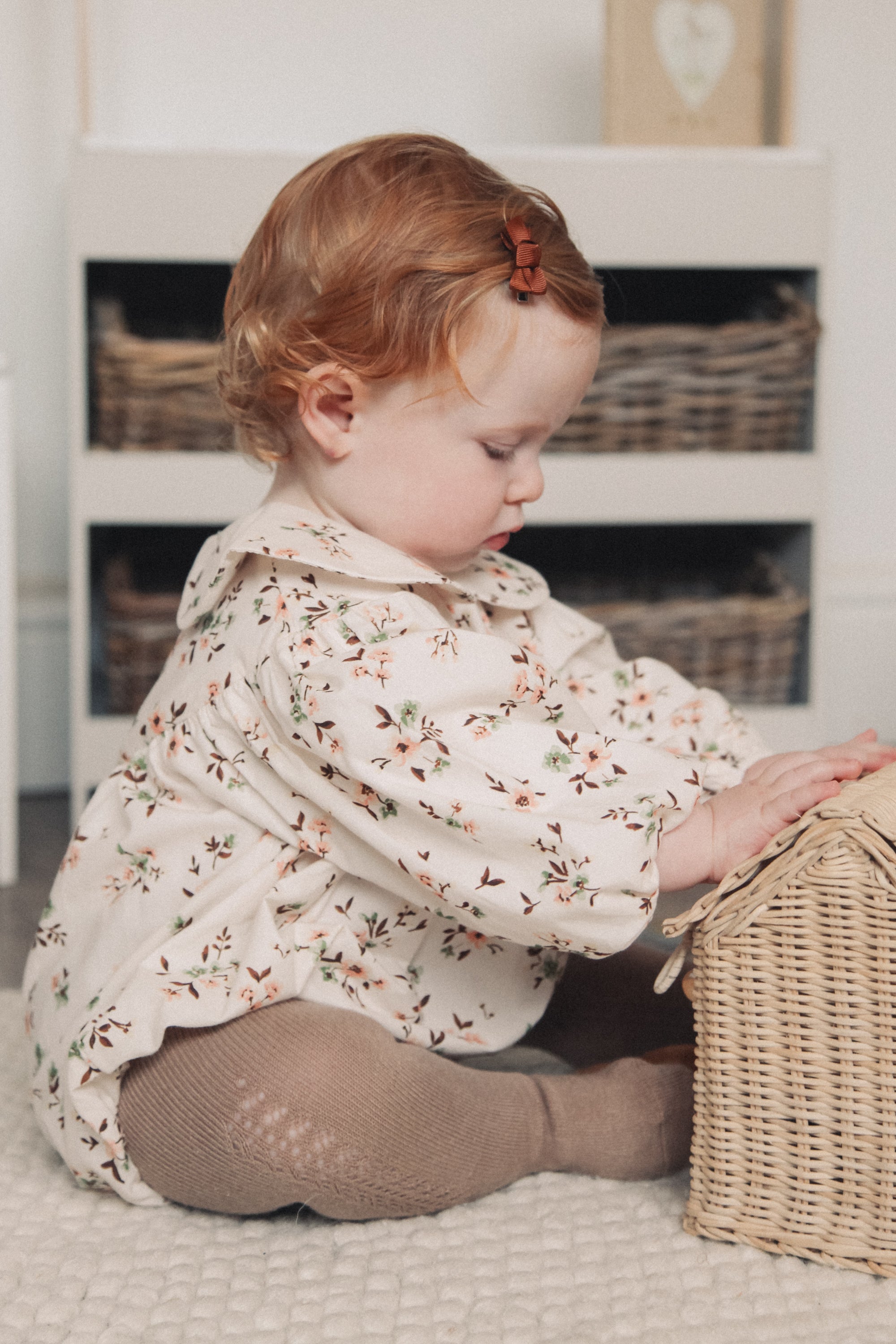 Mocha/Floral Long Sleeve Romper