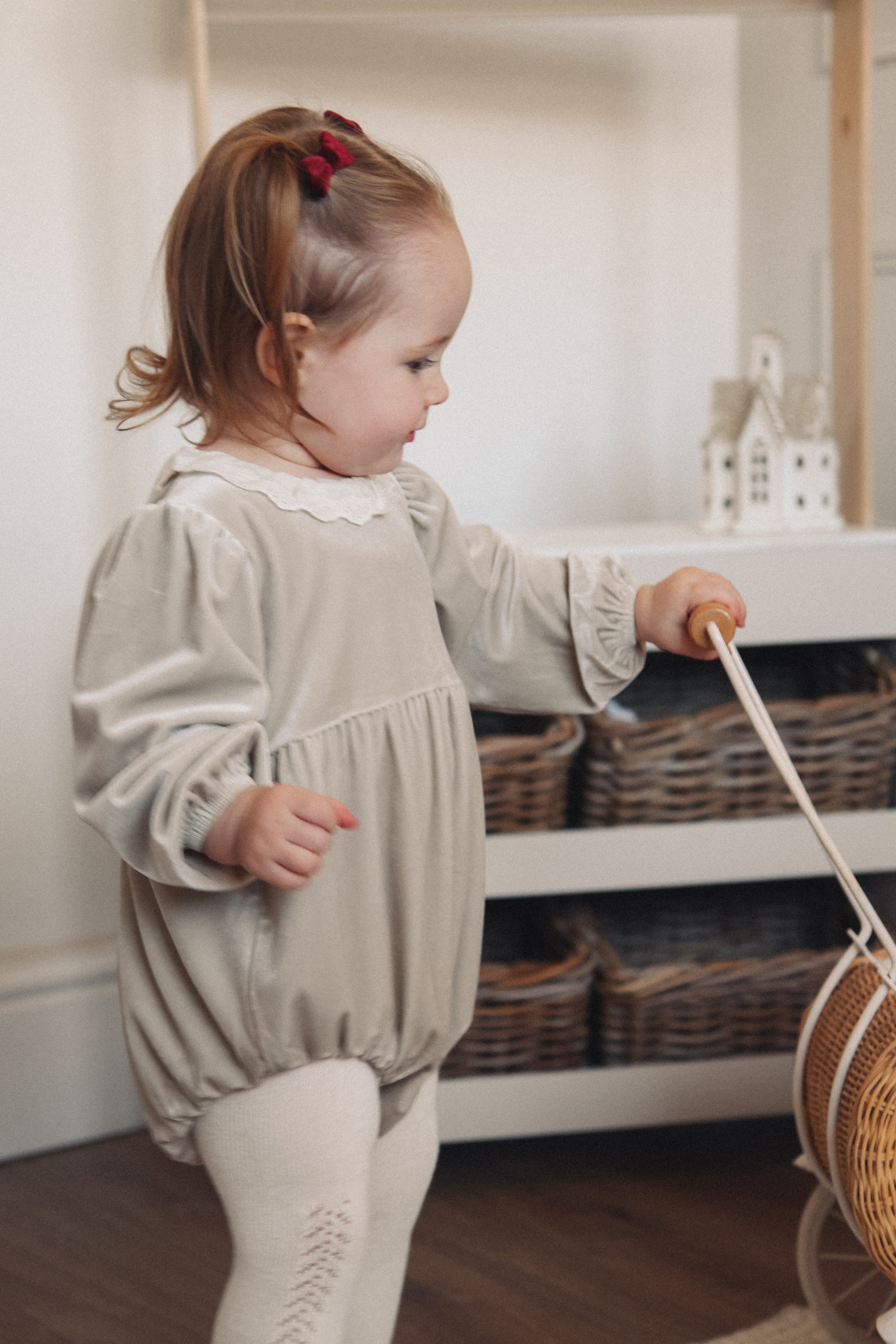 Oyster/Velvet Frill Collar Long Sleeve Romper