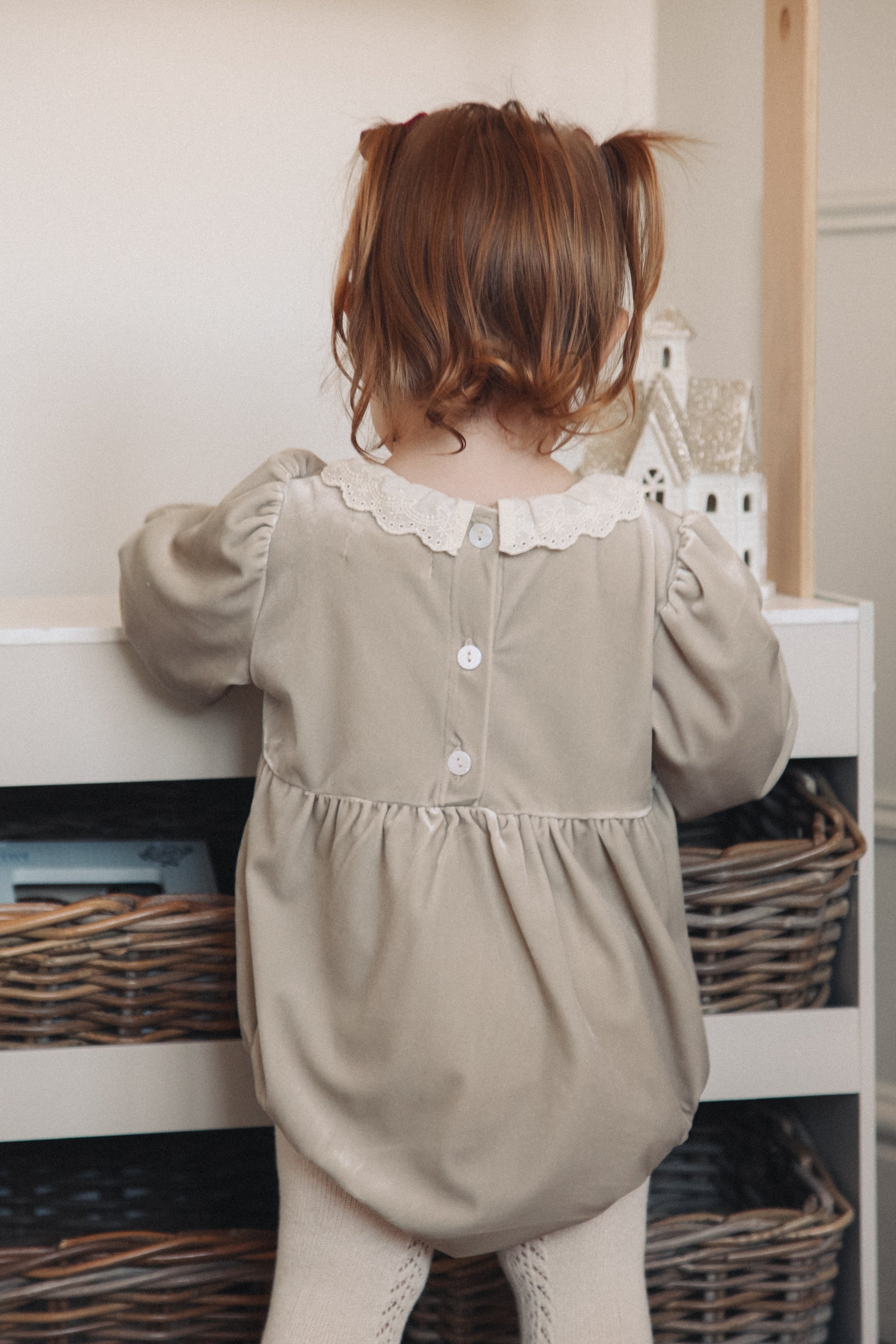 Oyster/Velvet Frill Collar Long Sleeve Romper