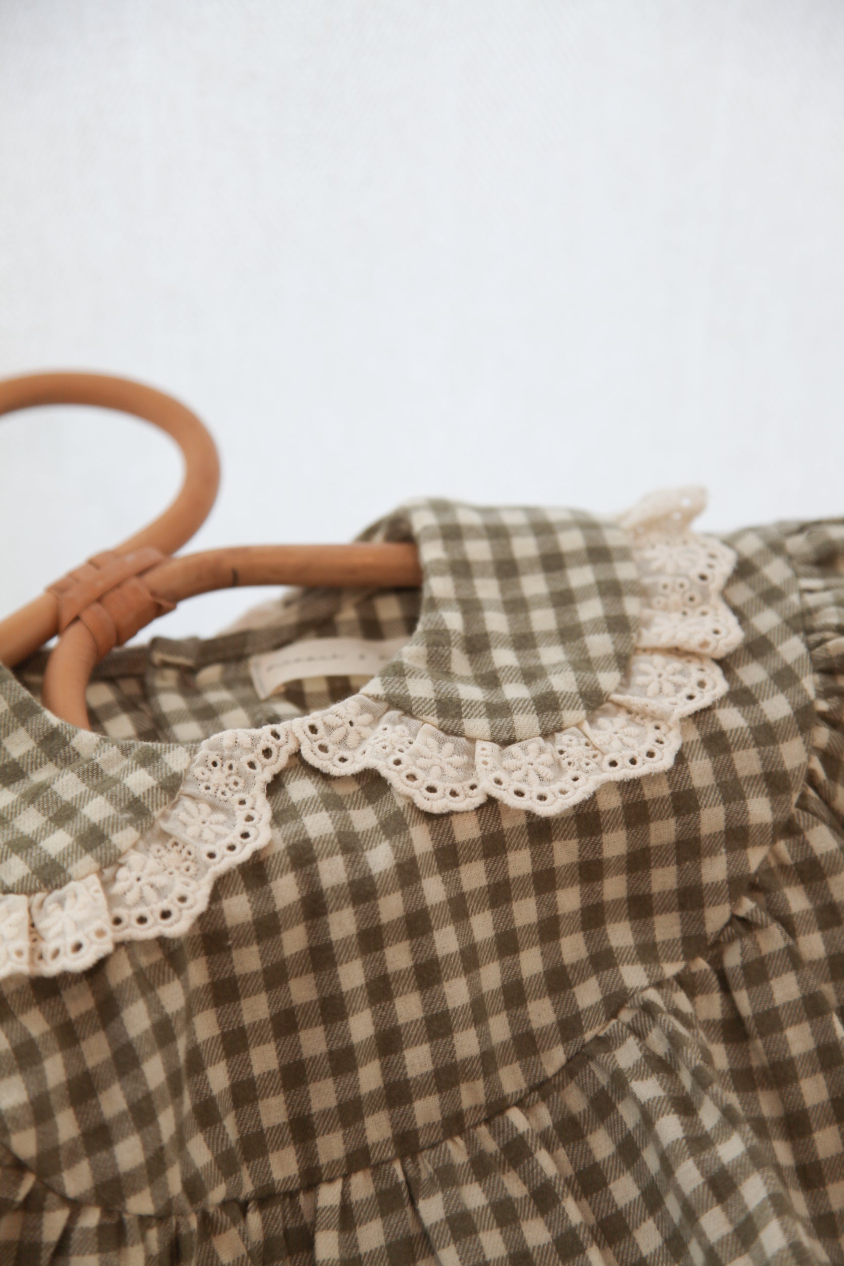 Sage Green/Gingham Frill Collar Romper