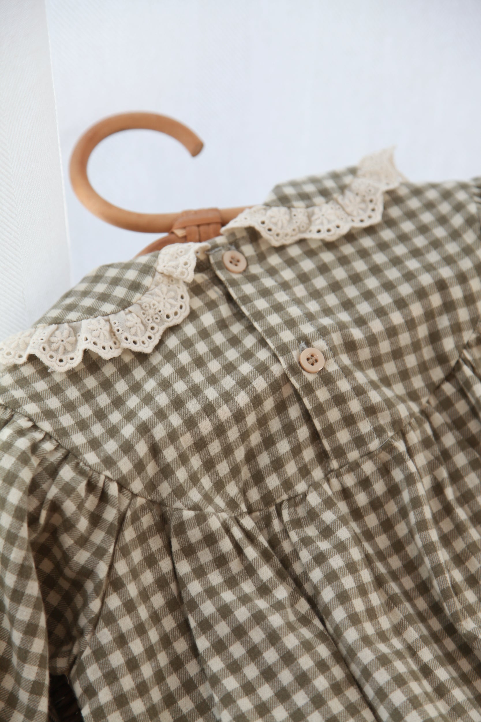 Sage Green/Gingham Frill Collar Romper