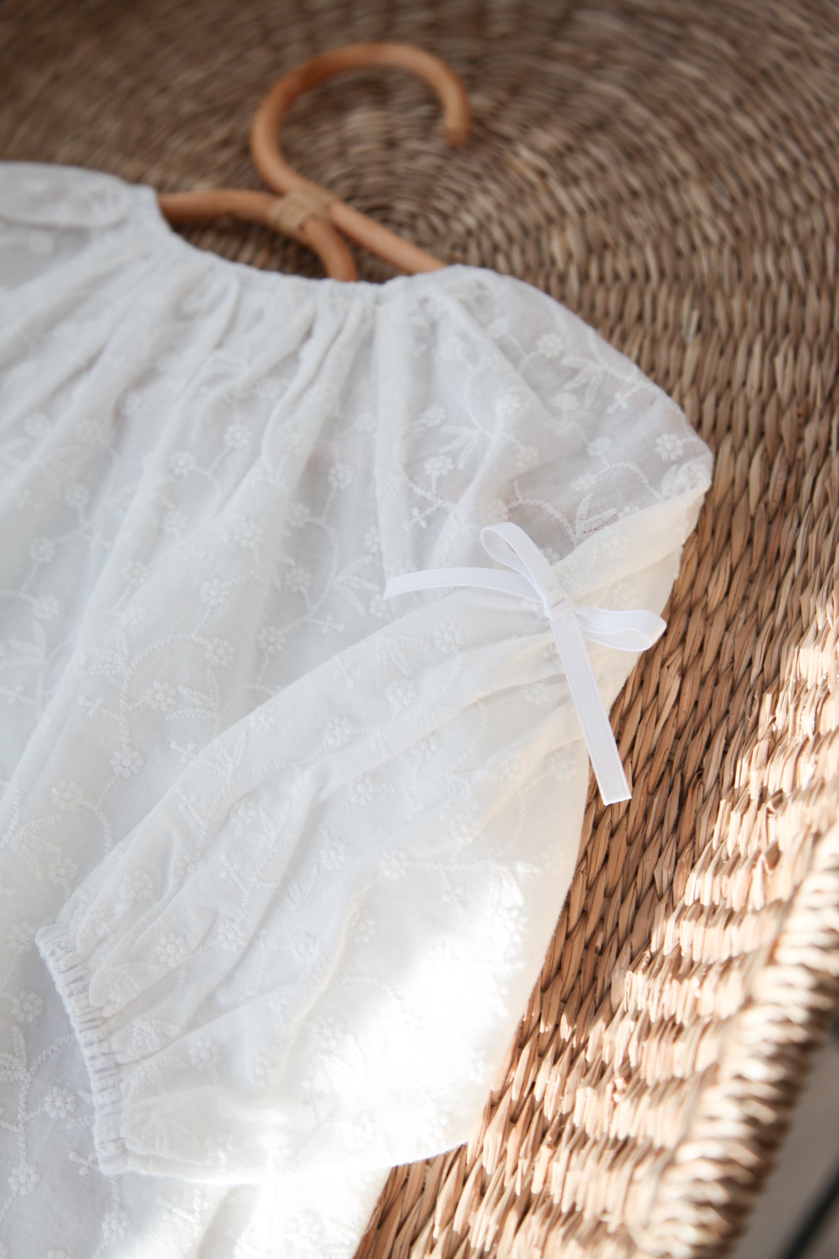 White/Broderie Anglaise Bow Sleeve Romper