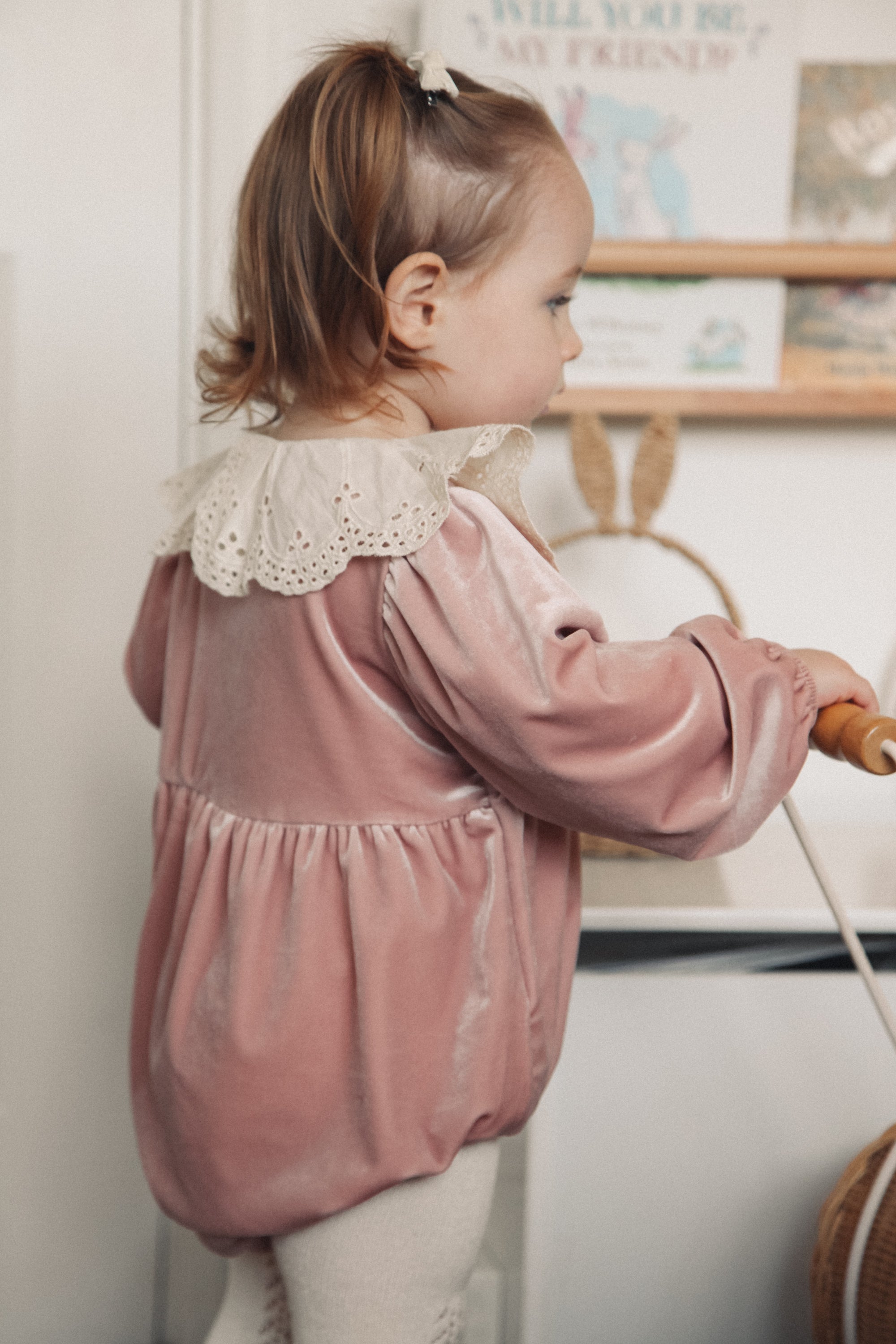 Dusky Pink/Velvet Embroidered Collar Romper