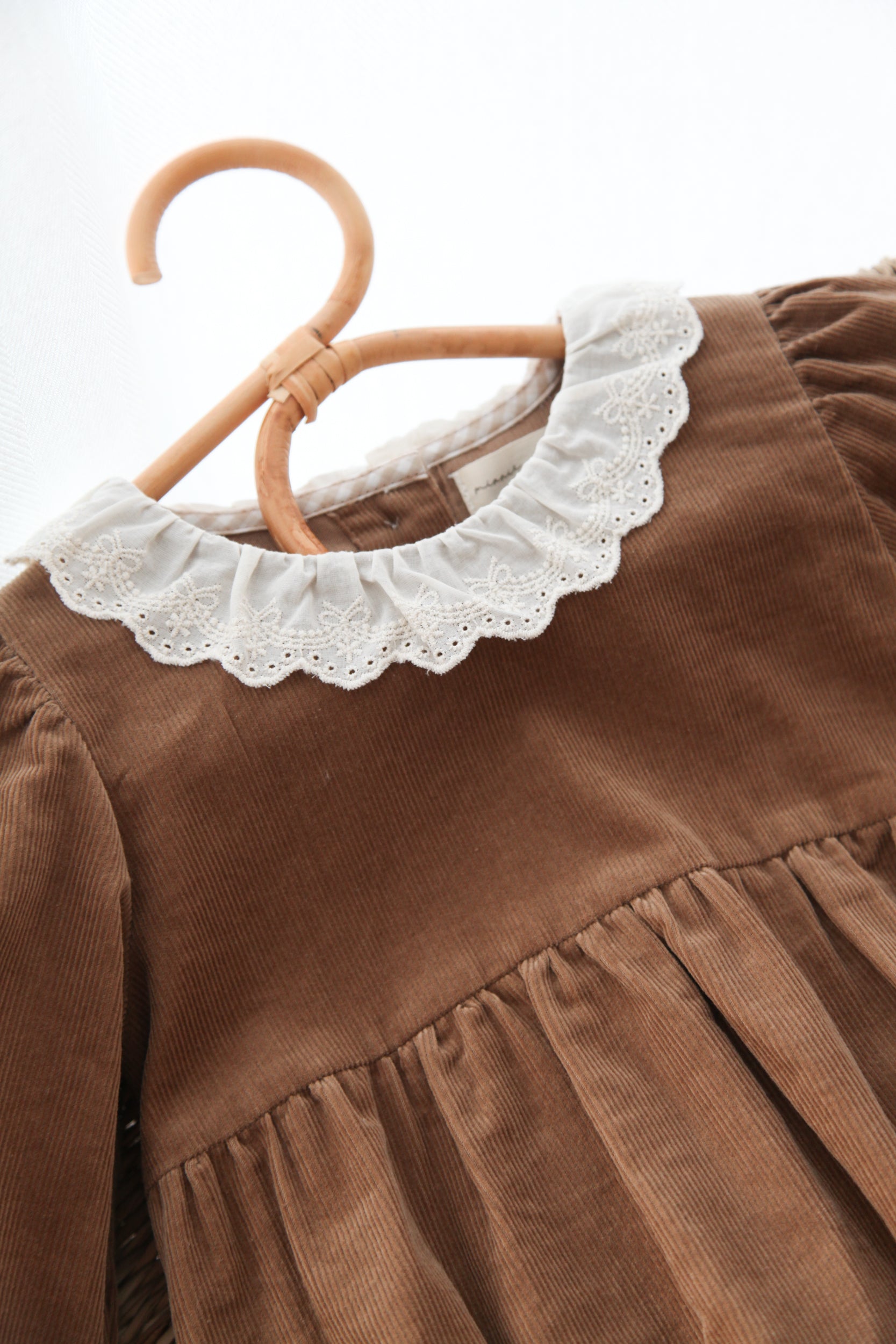 Brown/Cord Frill Collar Long Sleeve Romper