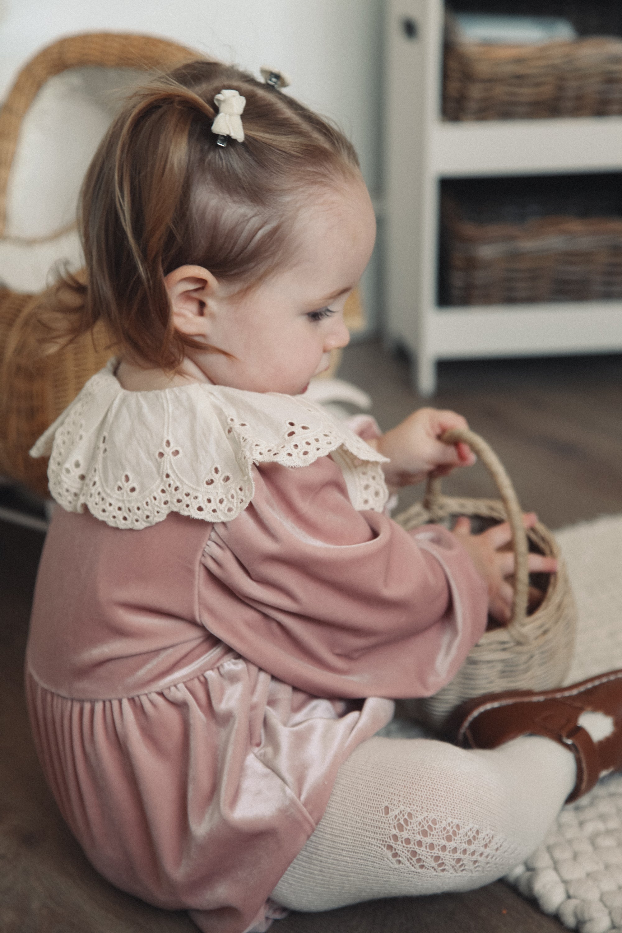 Dusky Pink/Velvet Embroidered Collar Romper