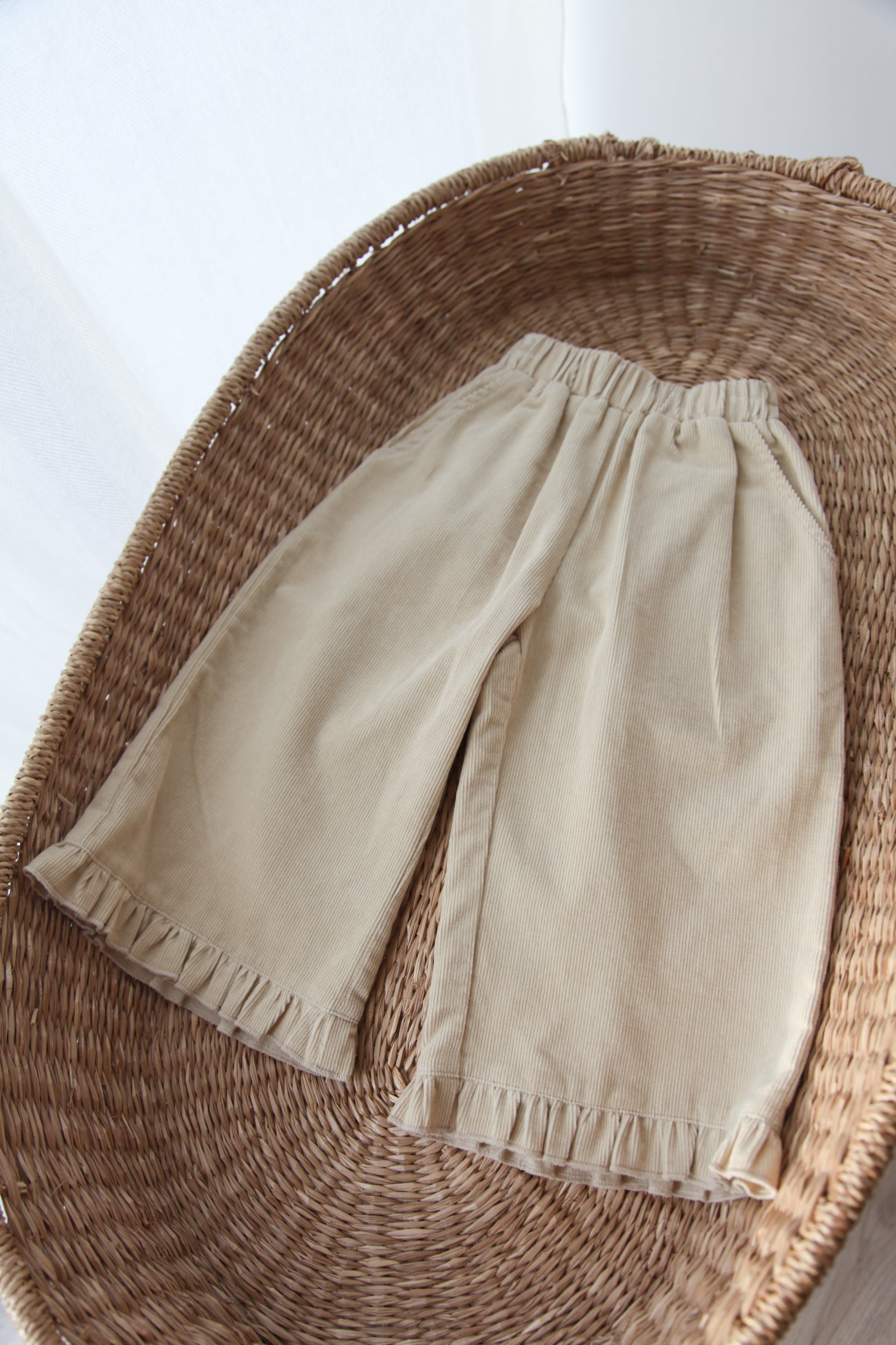 Beige/Cord Frill Hem Wide Leg Trousers
