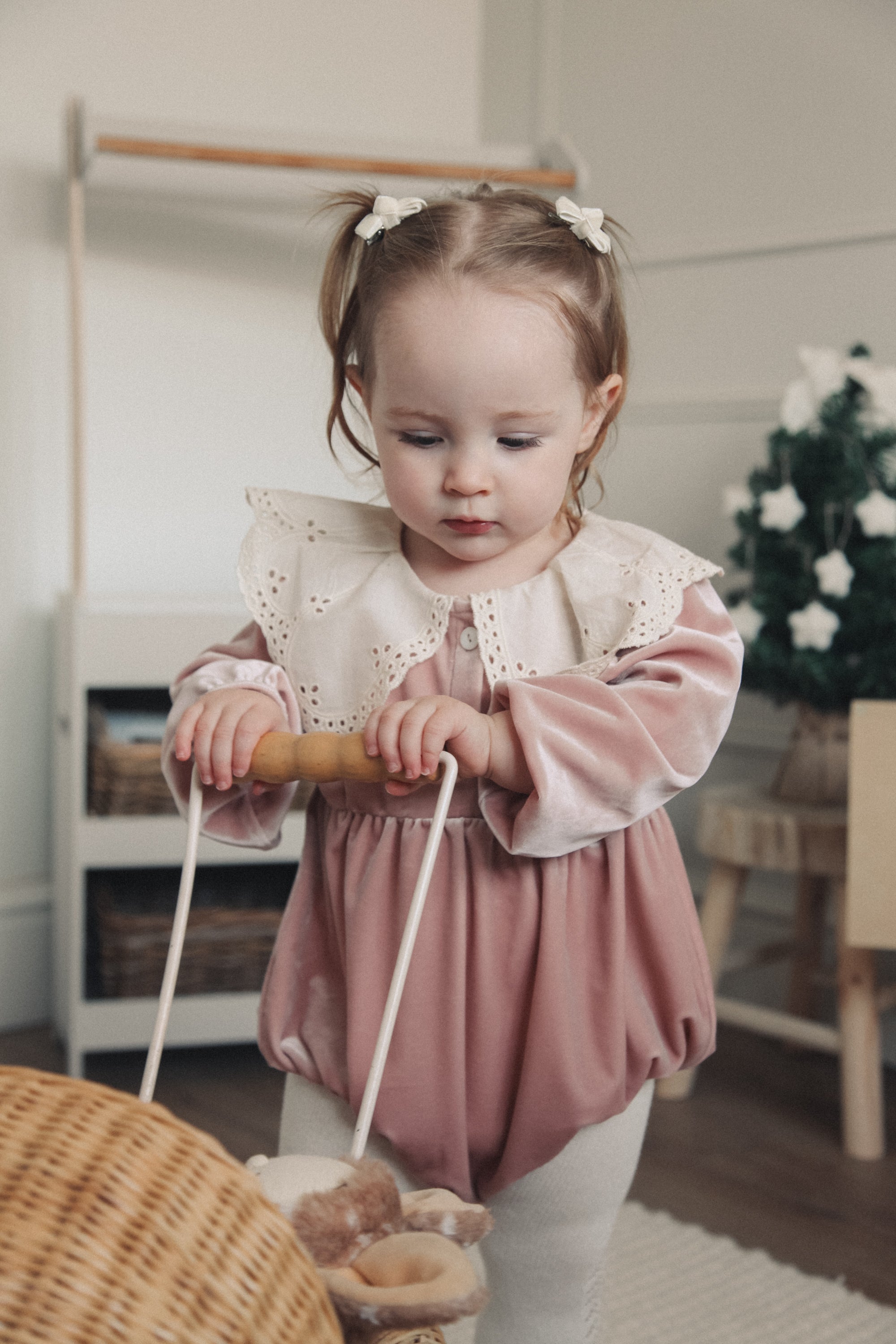 Dusky Pink/Velvet Petal Embroidered Collar Romper