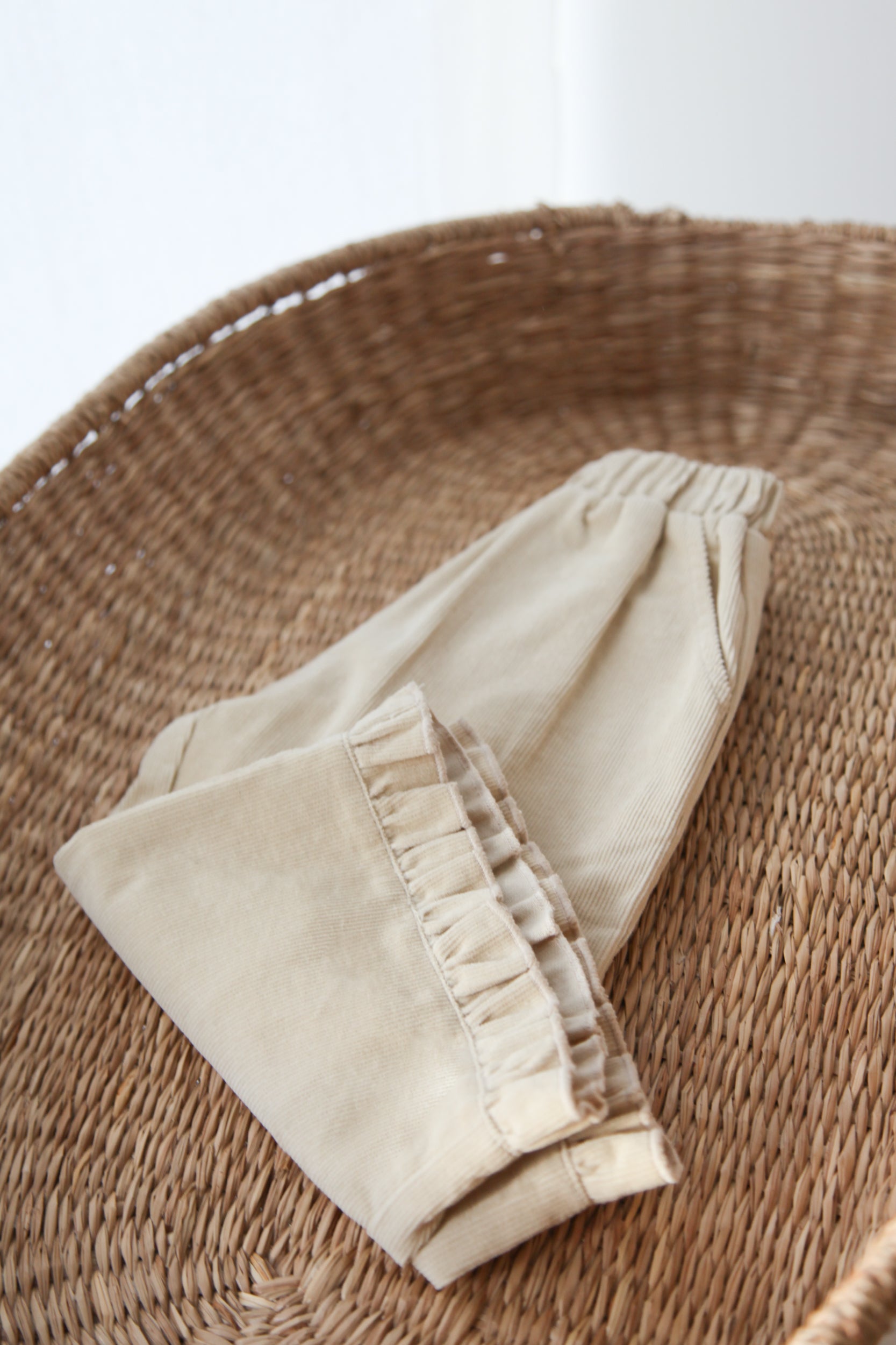 WHOLESALE Beige/Cord Frill Hem Wide Leg Trousers