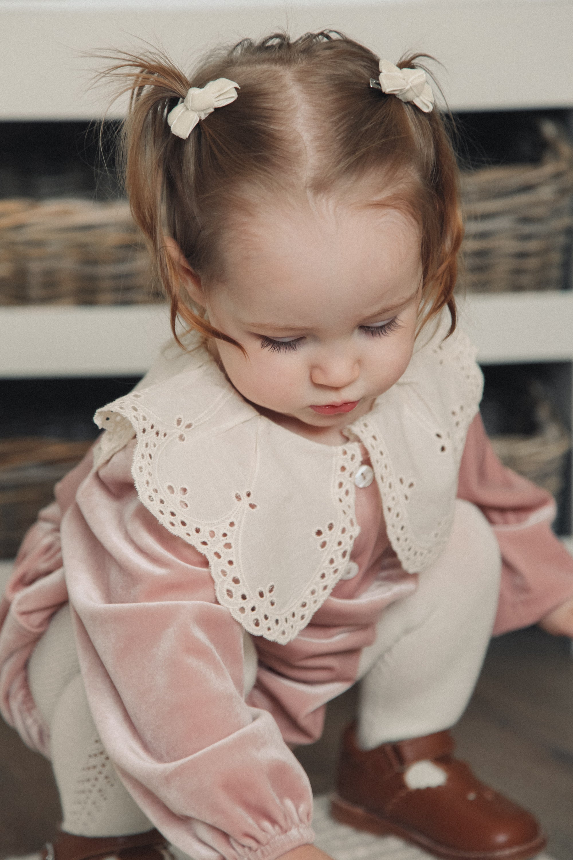 Dusky Pink/Velvet Embroidered Collar Romper