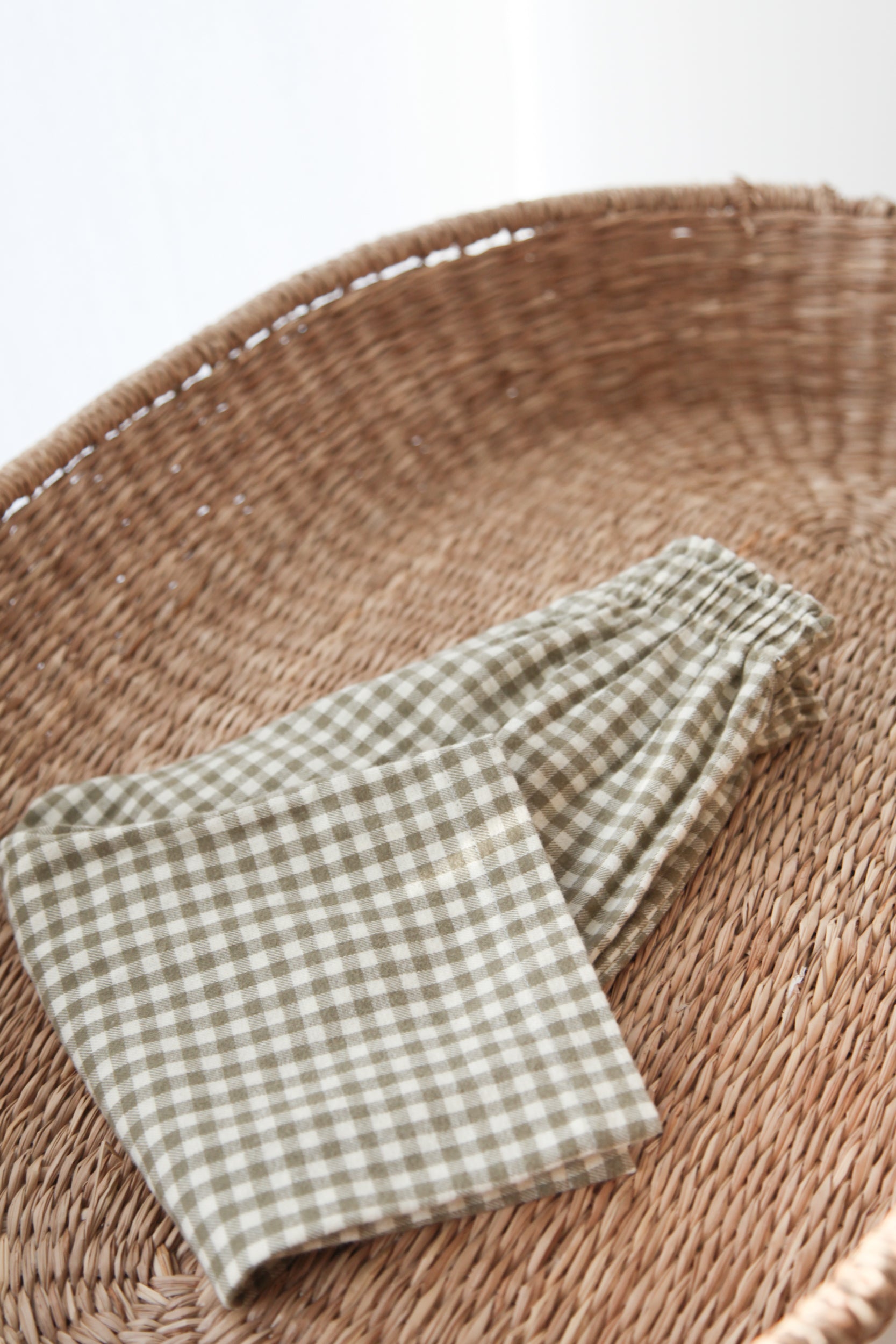 Sage Green/Gingham Brushed Cotton Wide Leg Trousers